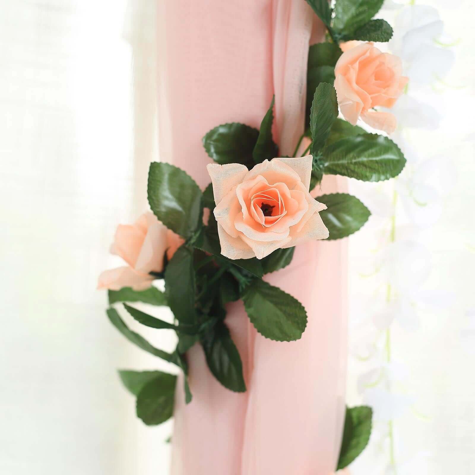 Promotional 6-Foot UV-Protected Artificial Silk Peach Rose Garland for Decorations