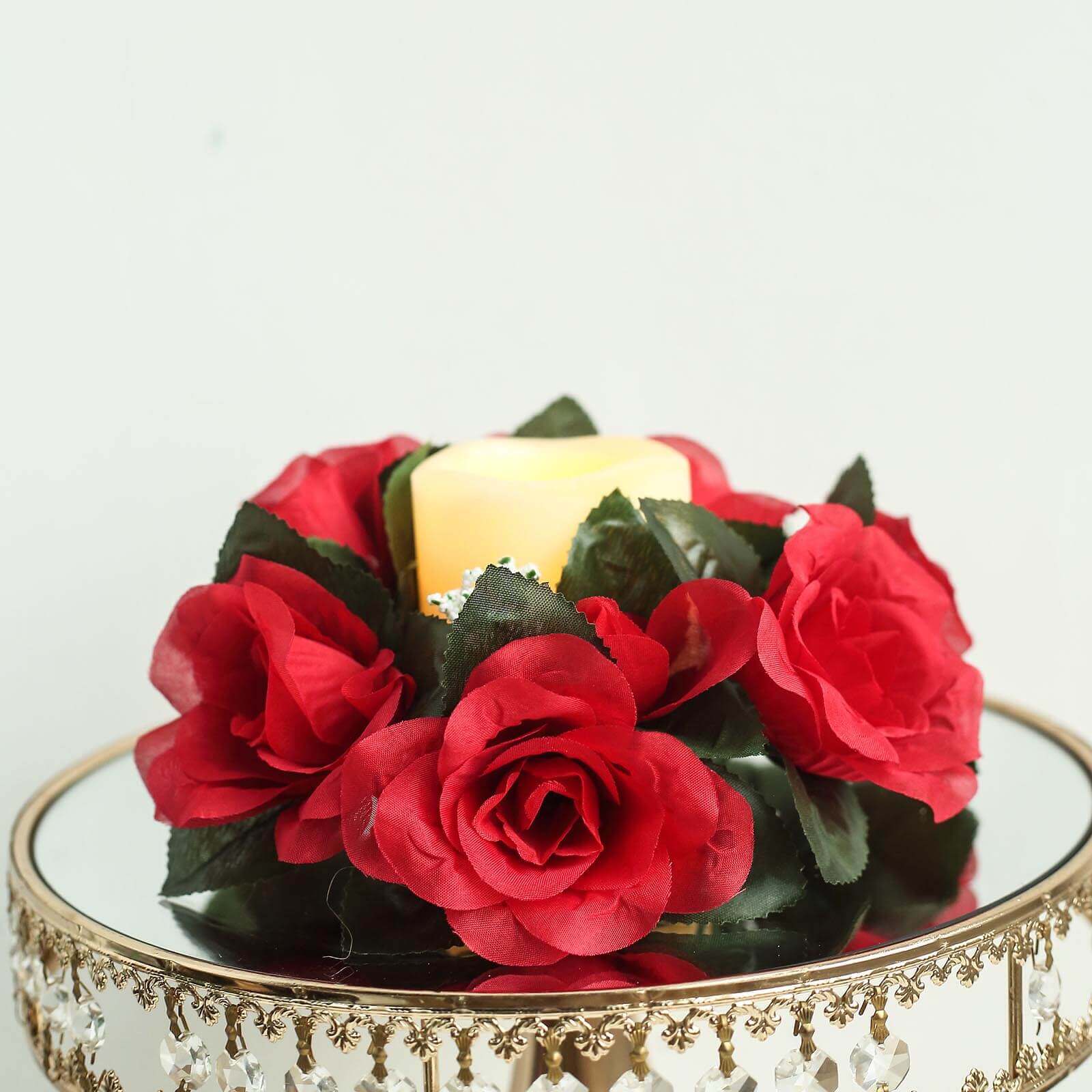 Hot Deal! 4-Pack Artificial Silk Floral Candle Rings with 3 Red Roses