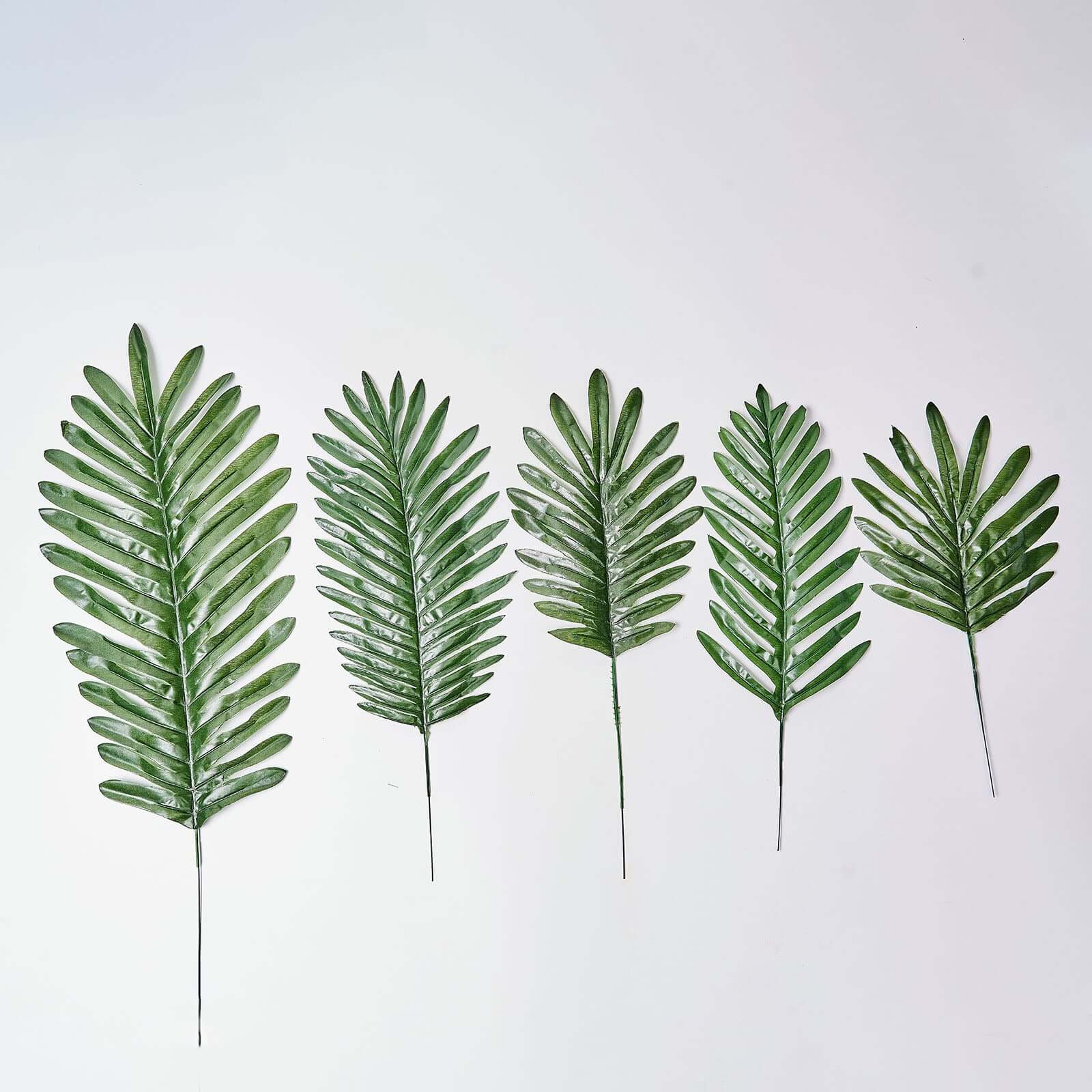 5 Stems Green Artificial Silk Tropical Palm Leaf Plants - Ideal Decor