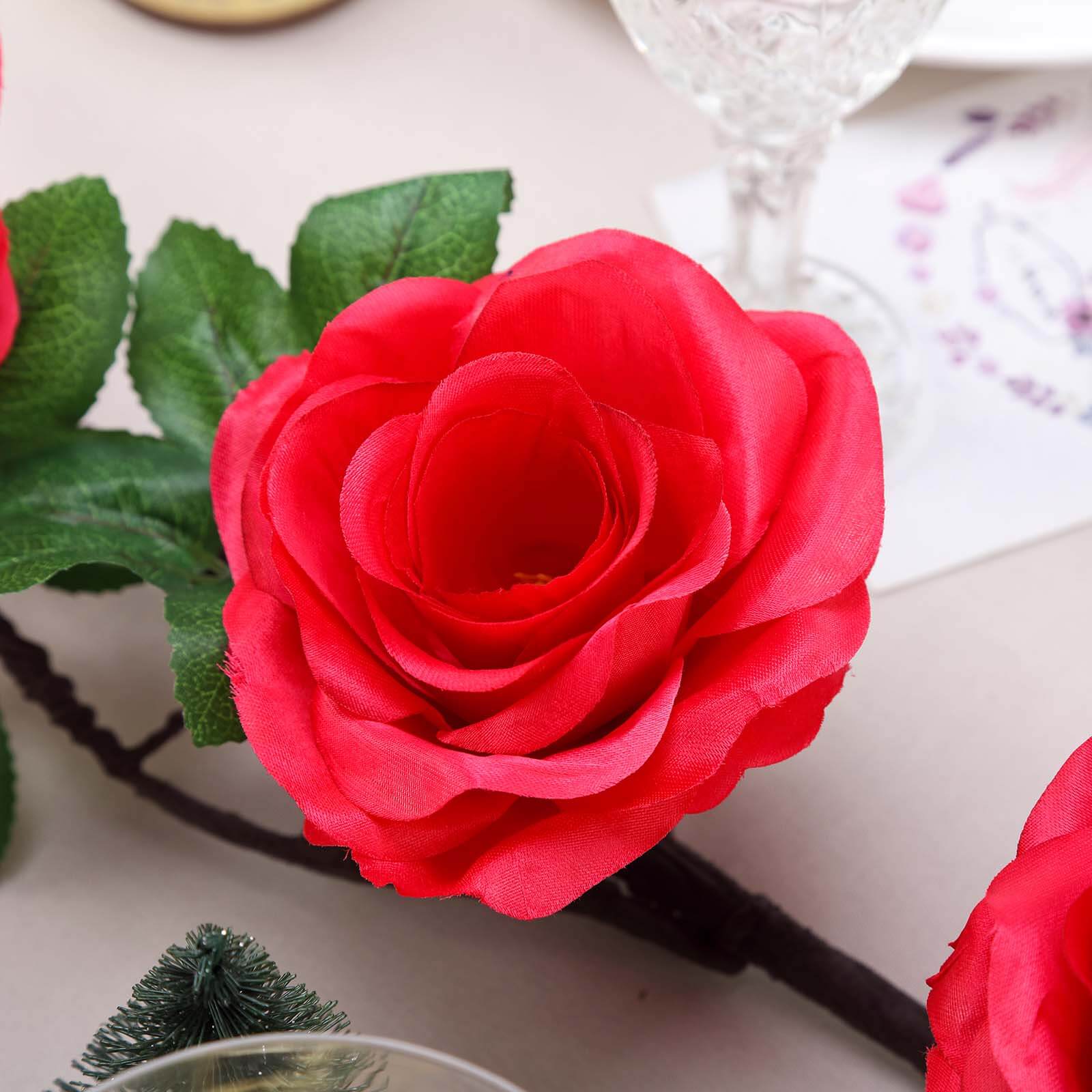 Hot Sale! 6ft Long Red Artificial Silk Rose Hanging Garland, Faux Vine for Decor