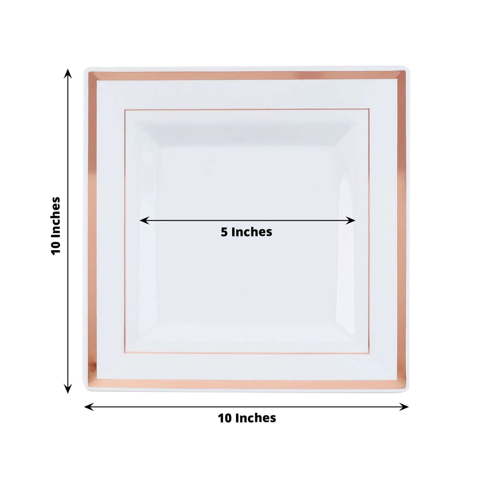 Hot Deal! 10-Pack White Square Plastic Dinner Plates with Rose Gold Trim for Events