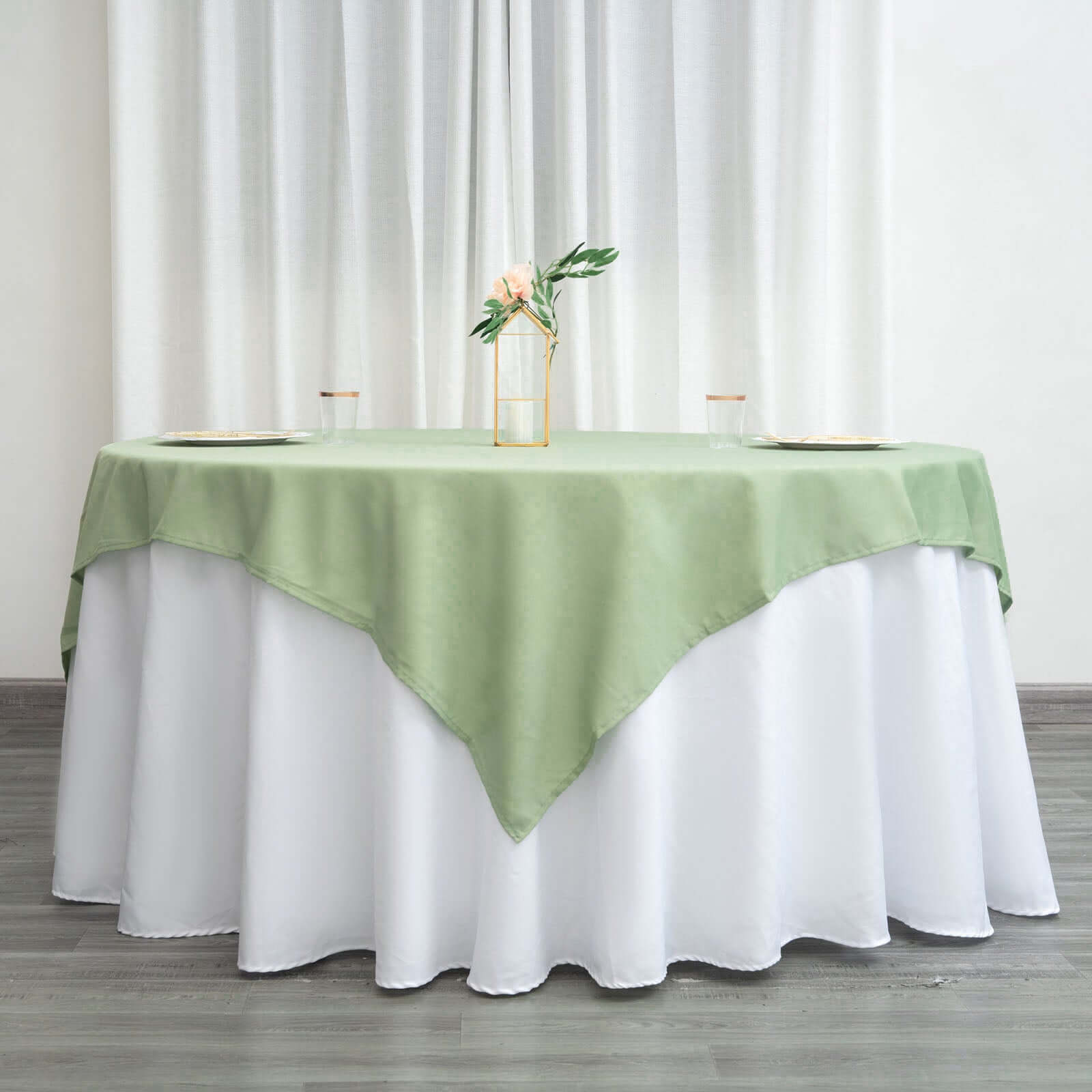 Wrinkle-Resistant & Durable Sage Green 70x70 Polyester Square Table Overlay - Ideal for Various Events