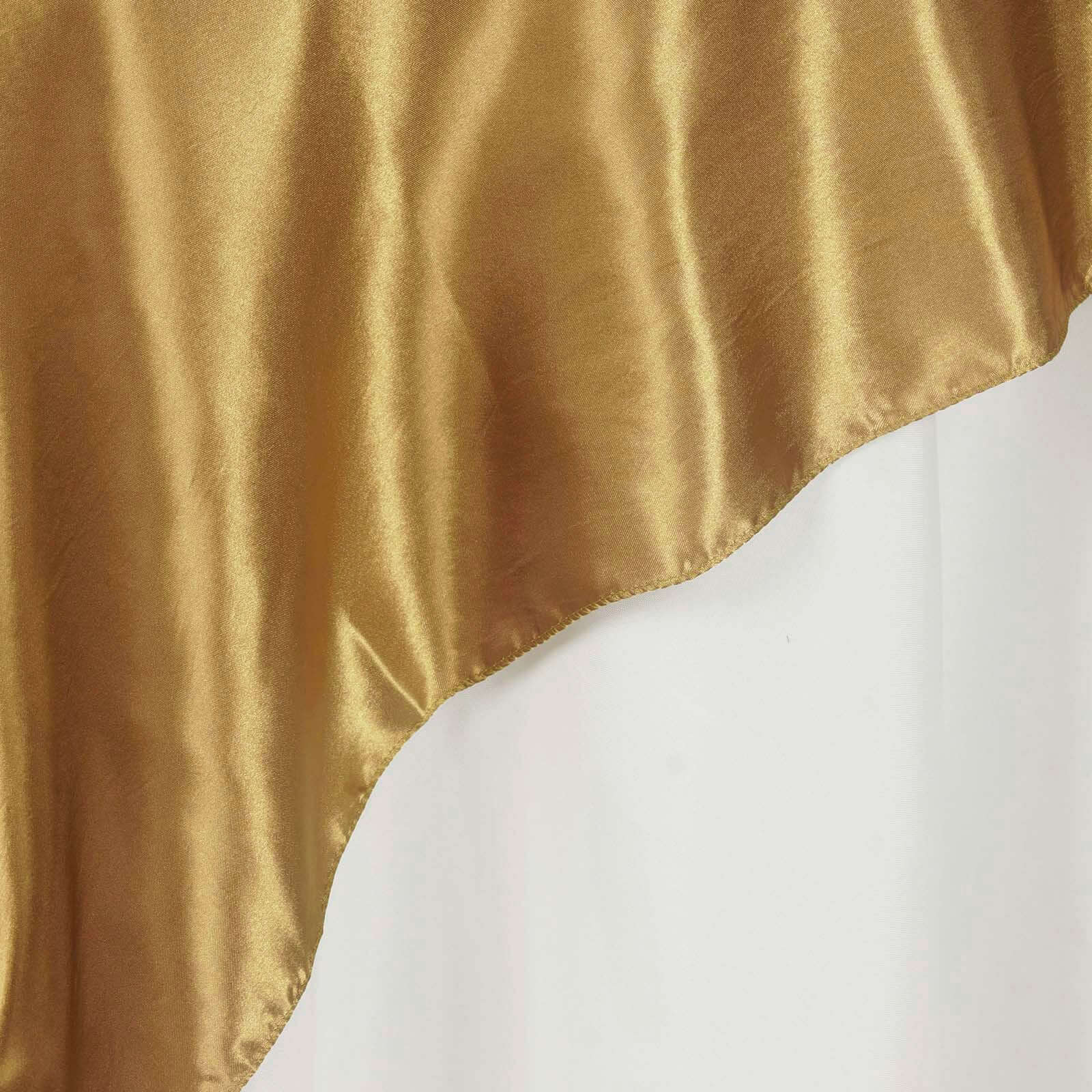Luxurious Gold Satin 72x72 Square Table Overlay with Smooth Finish for Special Events