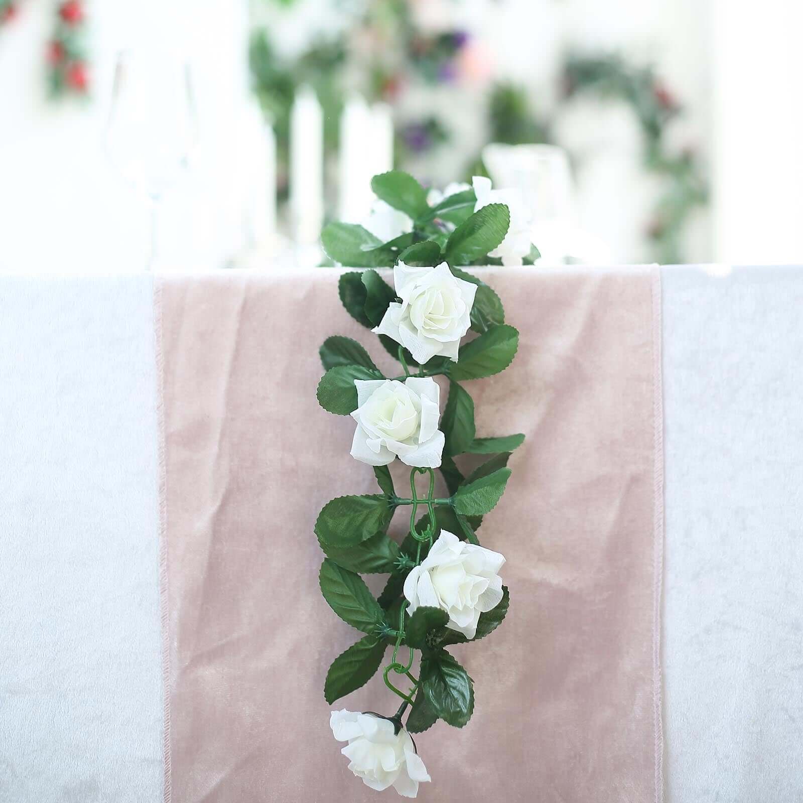 6ft UV-Protected Cream Artificial Silk Rose Garland - Ideal for Decor