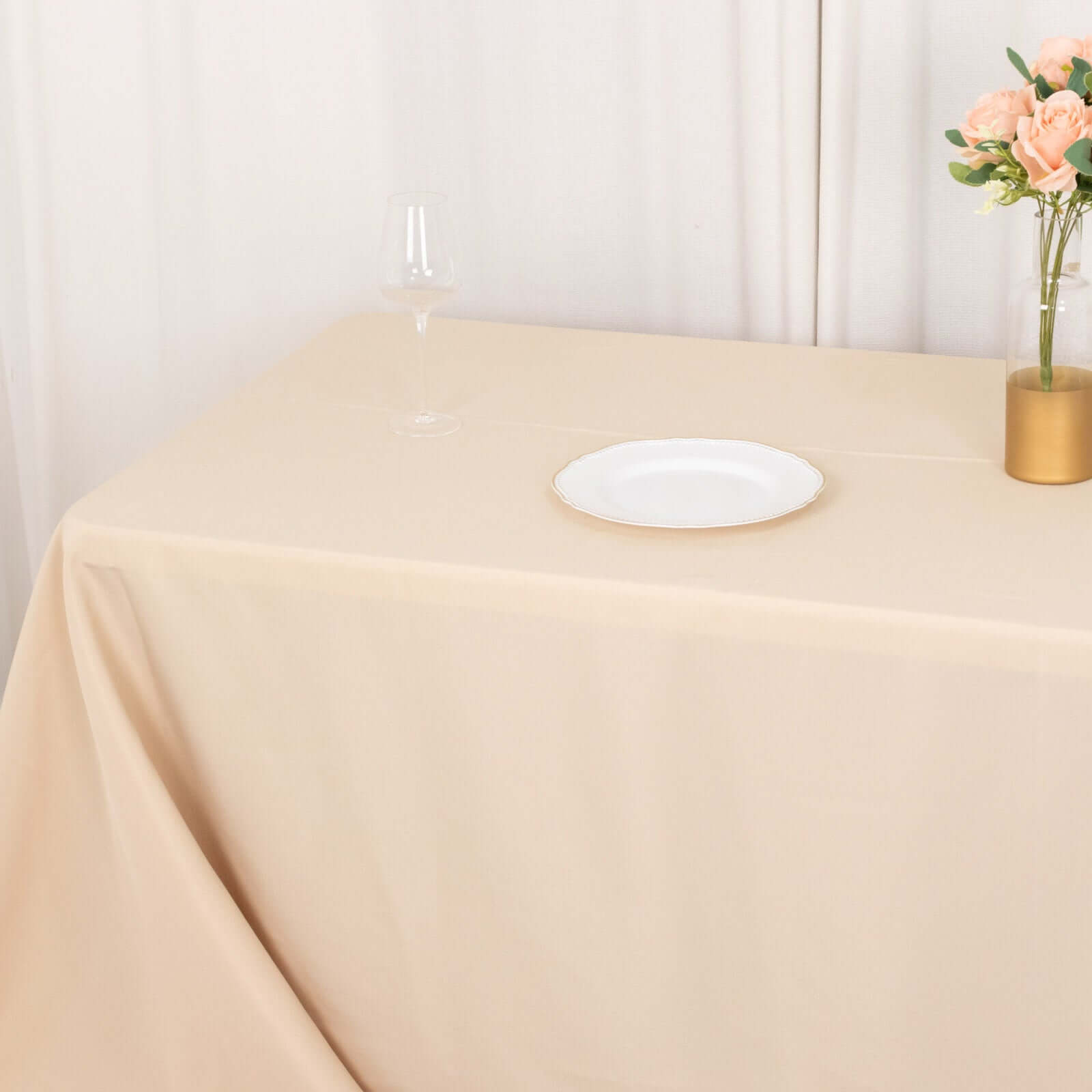 Exclusive Offer! Beige 90x132 Rectangle Premium Polyester Seamless 220GSM Stain-Resistant Tablecloth