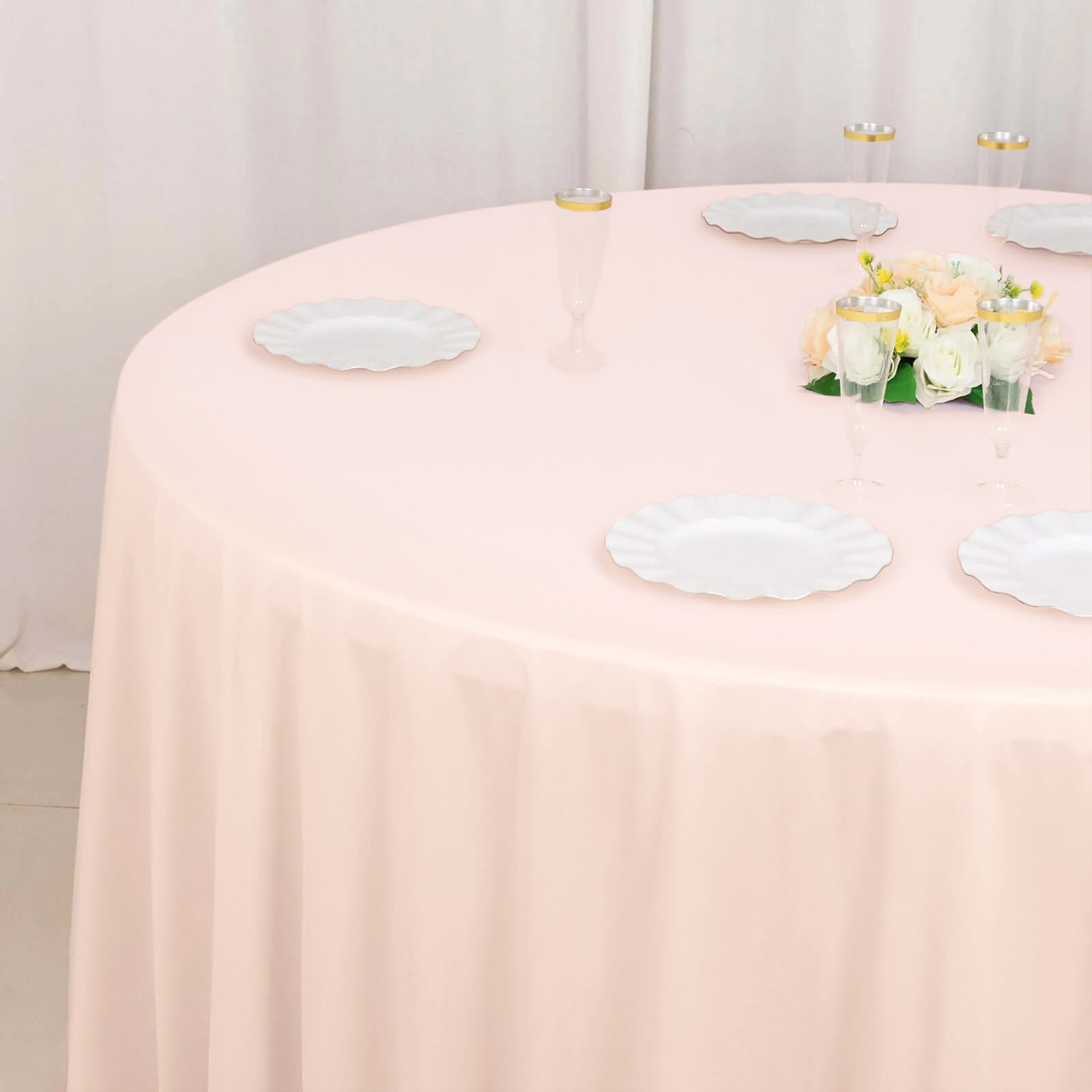 Premium Wrinkle-Free & Stain-Resistant Scuba Round 120 Tablecloth in Blush Color