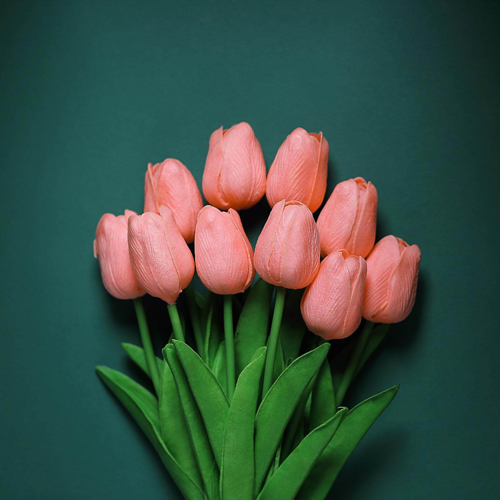 Hot Sale! 10 Stems Coral Artificial Foam Tulip Flower Bouquets, 13 Inches Tall