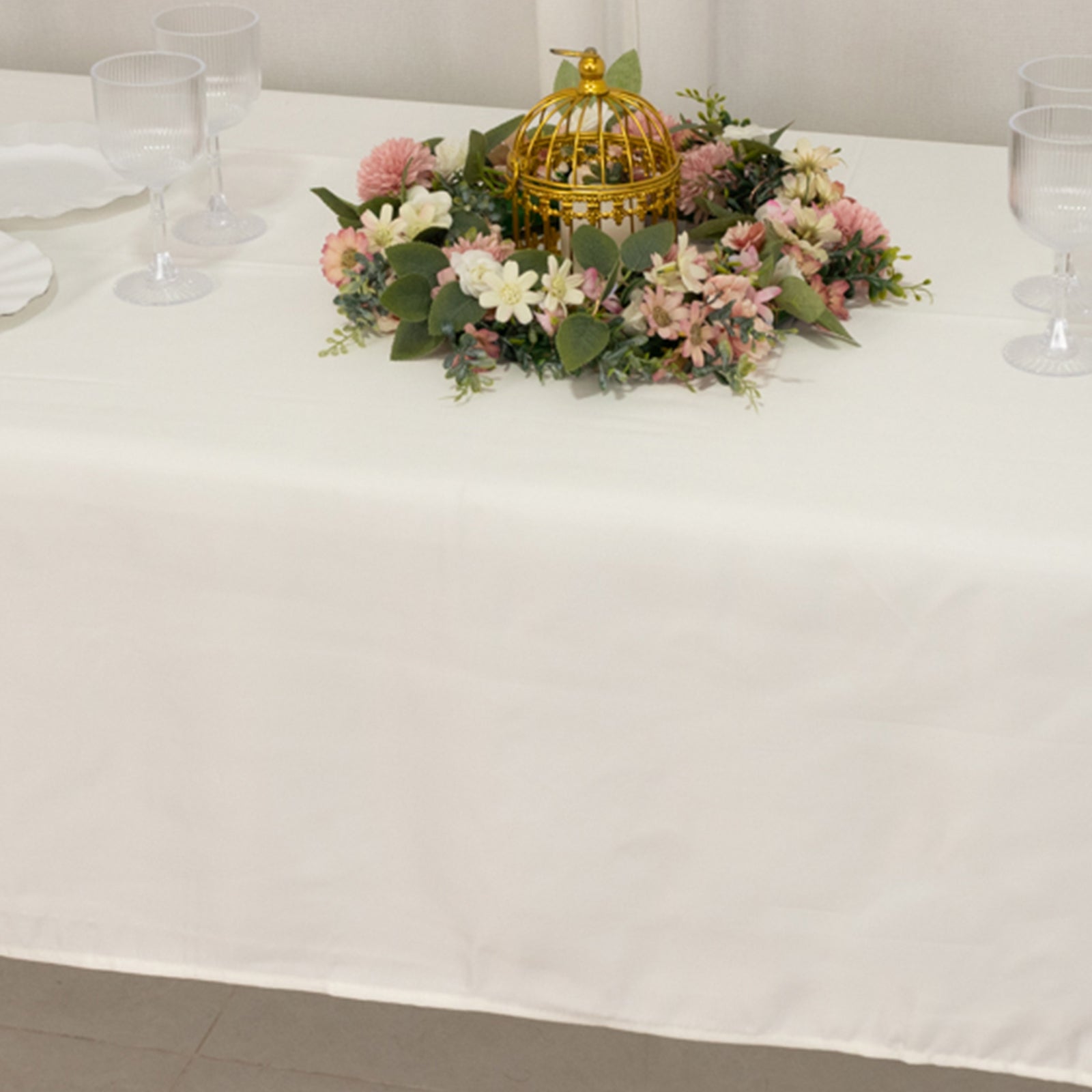 Ivory Lamour Satin Rectangle Tablecloth 60x102 - Durable & Soft, Ideal for Events