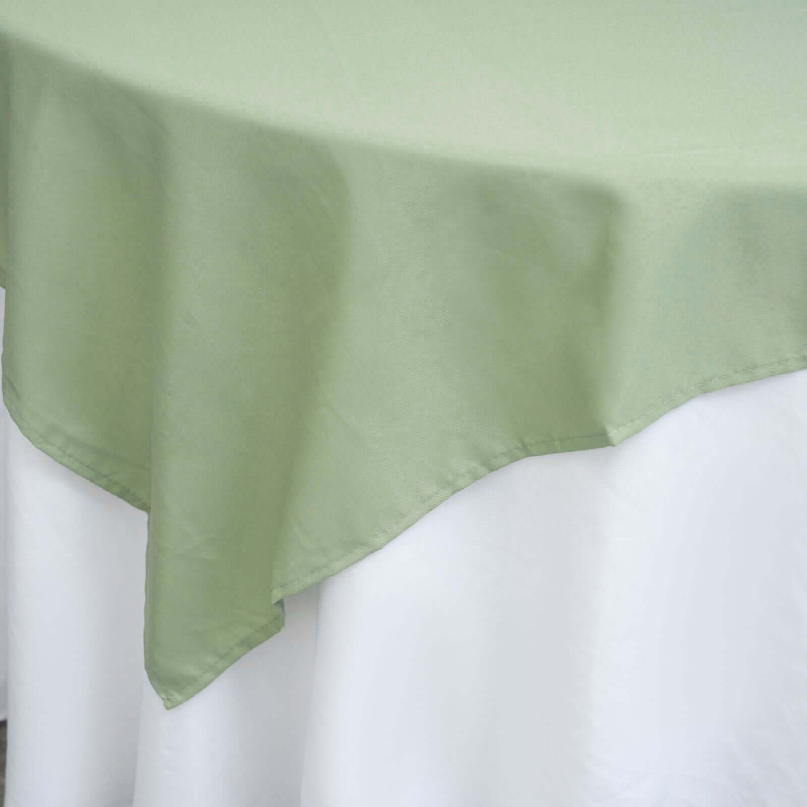 Wrinkle-Resistant & Durable Sage Green 70x70 Polyester Square Table Overlay - Ideal for Various Events