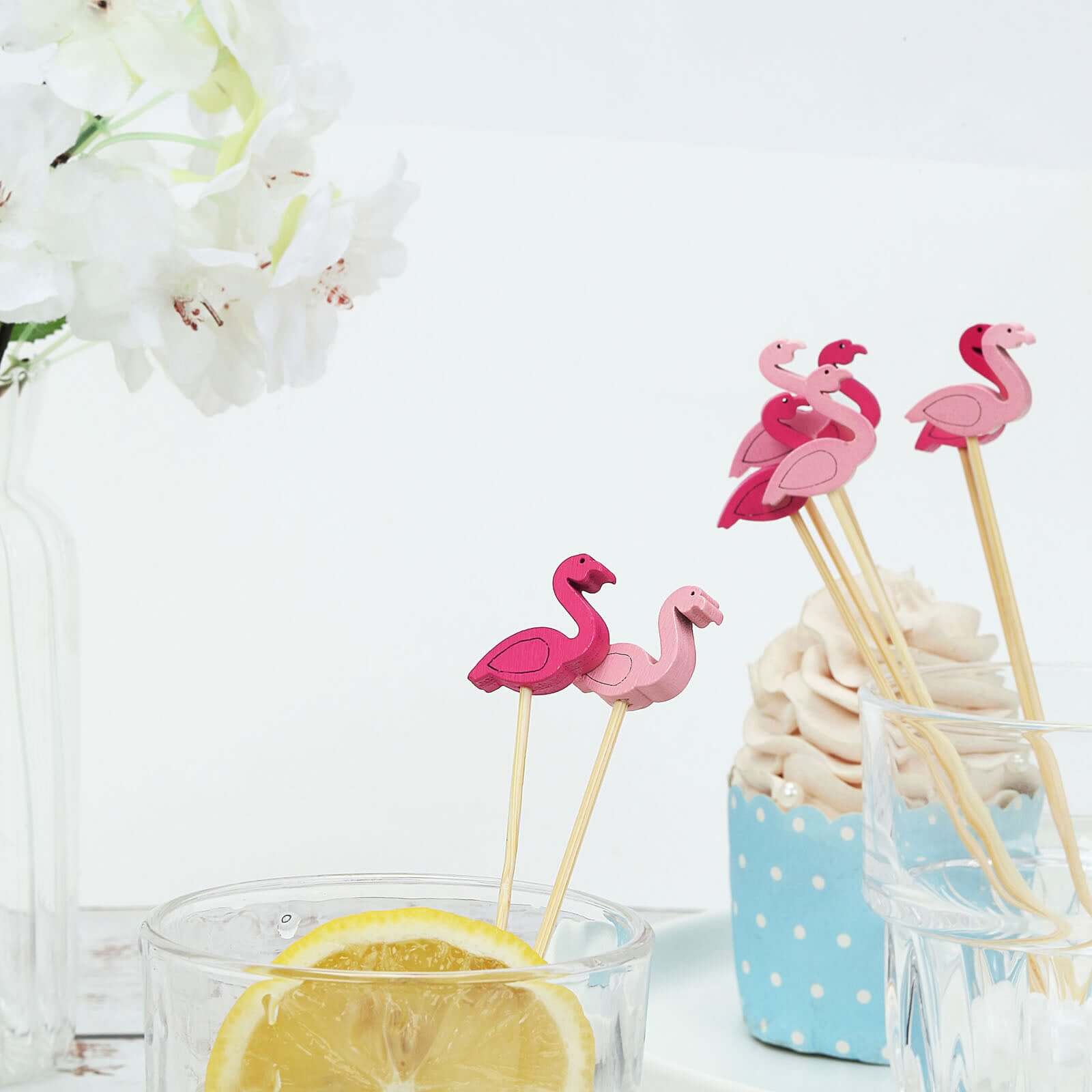 Hot Deal! 100-Pack Eco-Friendly Bamboo Flamingo Cocktail Sticks in Fuchsia/Hot Pink