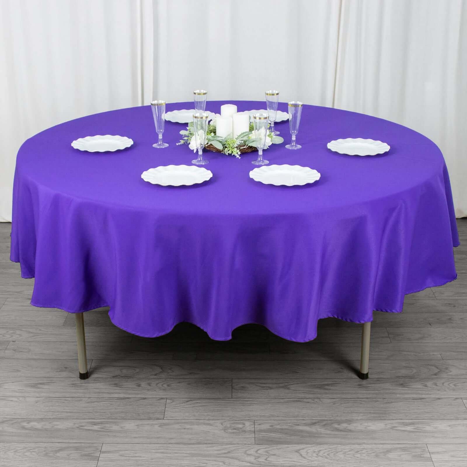 90-Inch Purple Premium Polyester Round Tablecloth - 220GSM, Stain & Wrinkle Resistant