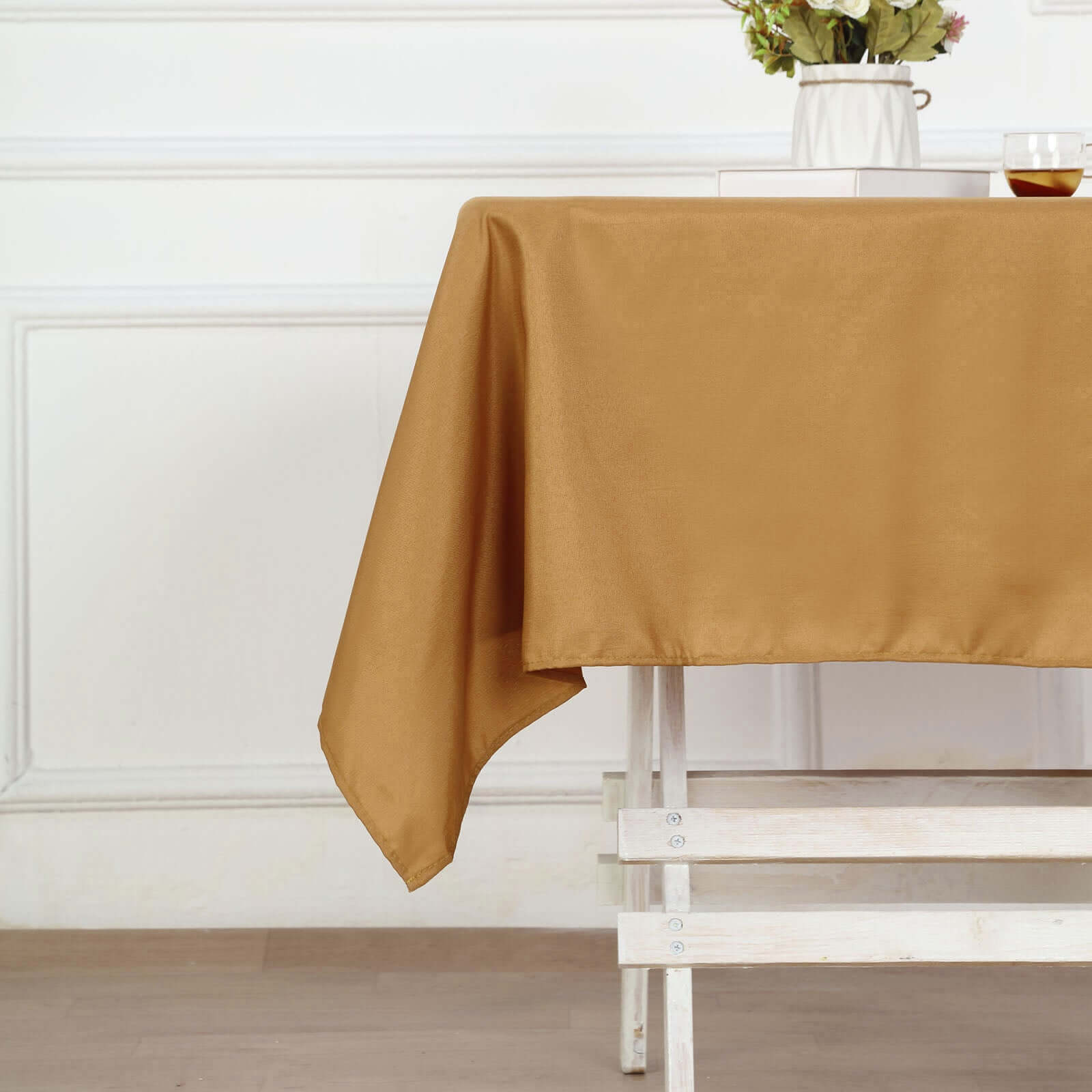 Wrinkle-Resistant & Durable Gold Polyester 54x54 Square Tablecloth for Events