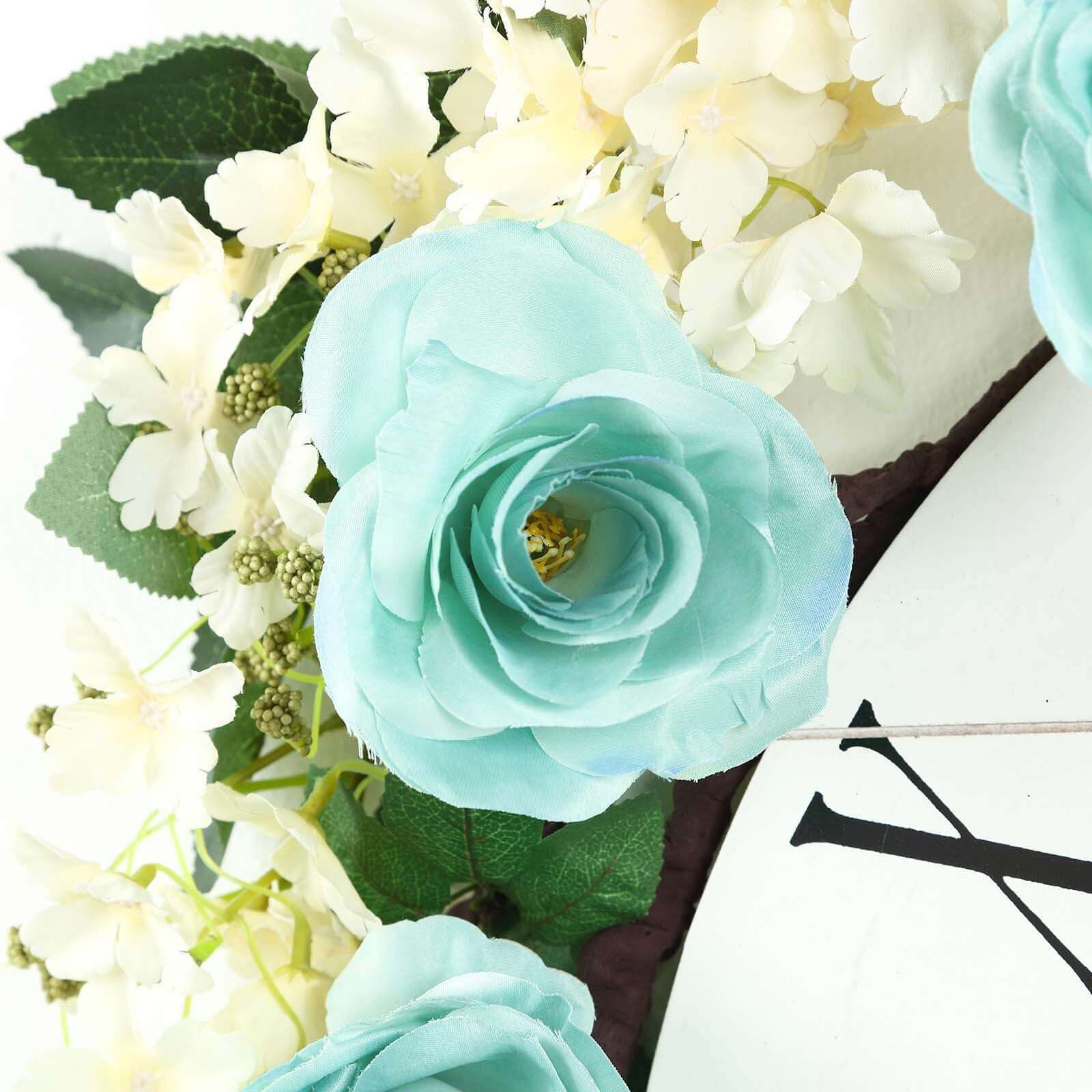 6ft Lifelike Aqua Turquoise Artificial Silk Rose Hanging Garland with 14 Flowers