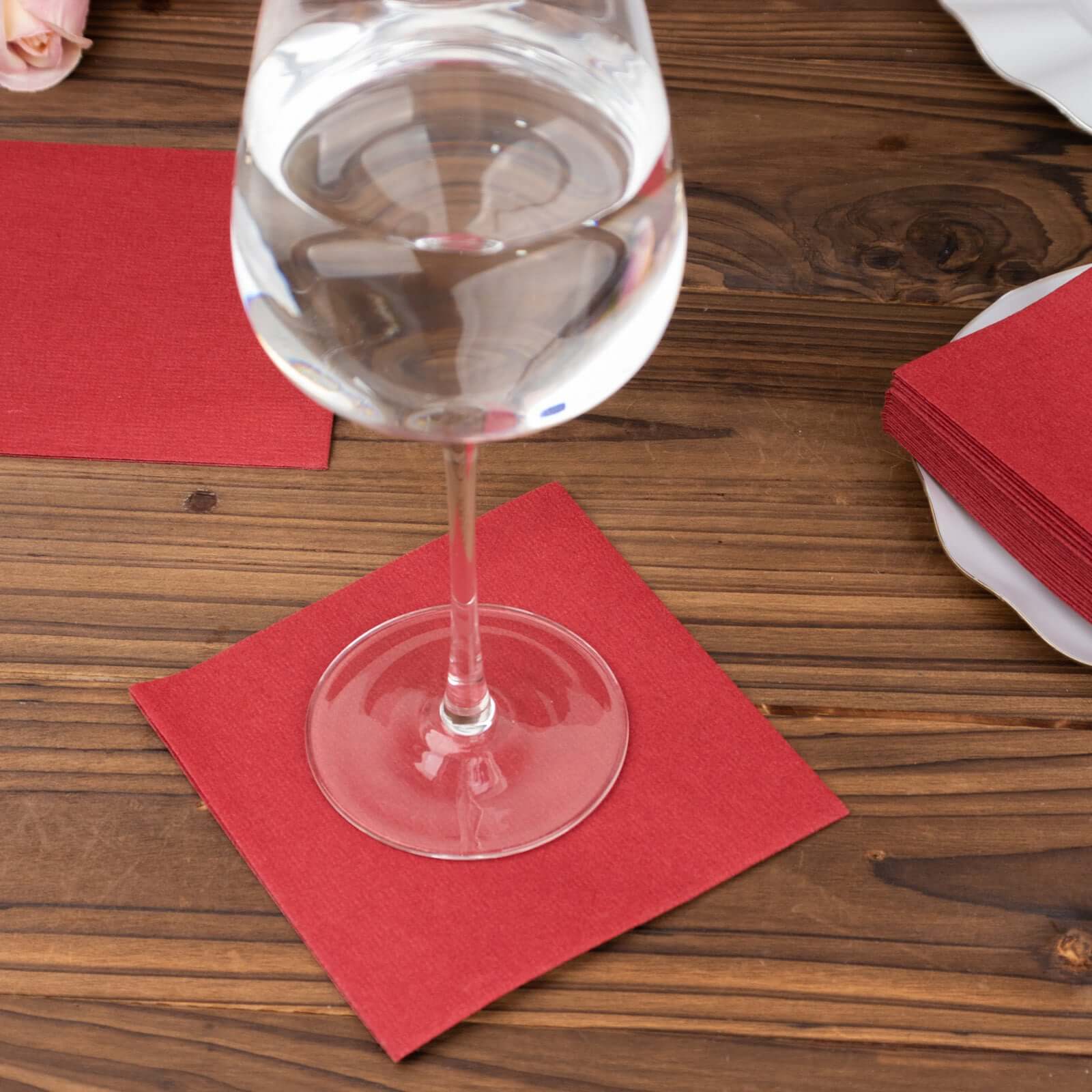 20-Pack Highly Absorbent Burgundy 5x5 Linen-Like Airlaid Napkins - Ideal for Events