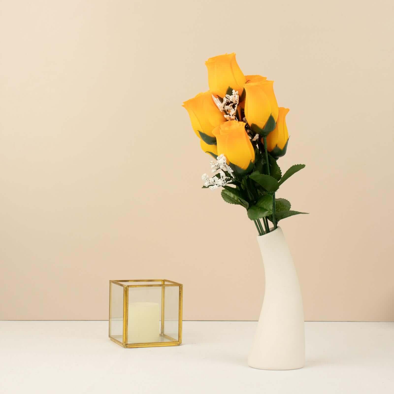 12 Bushes of Premium Orange Artificial Silk Rose Bud Bouquets