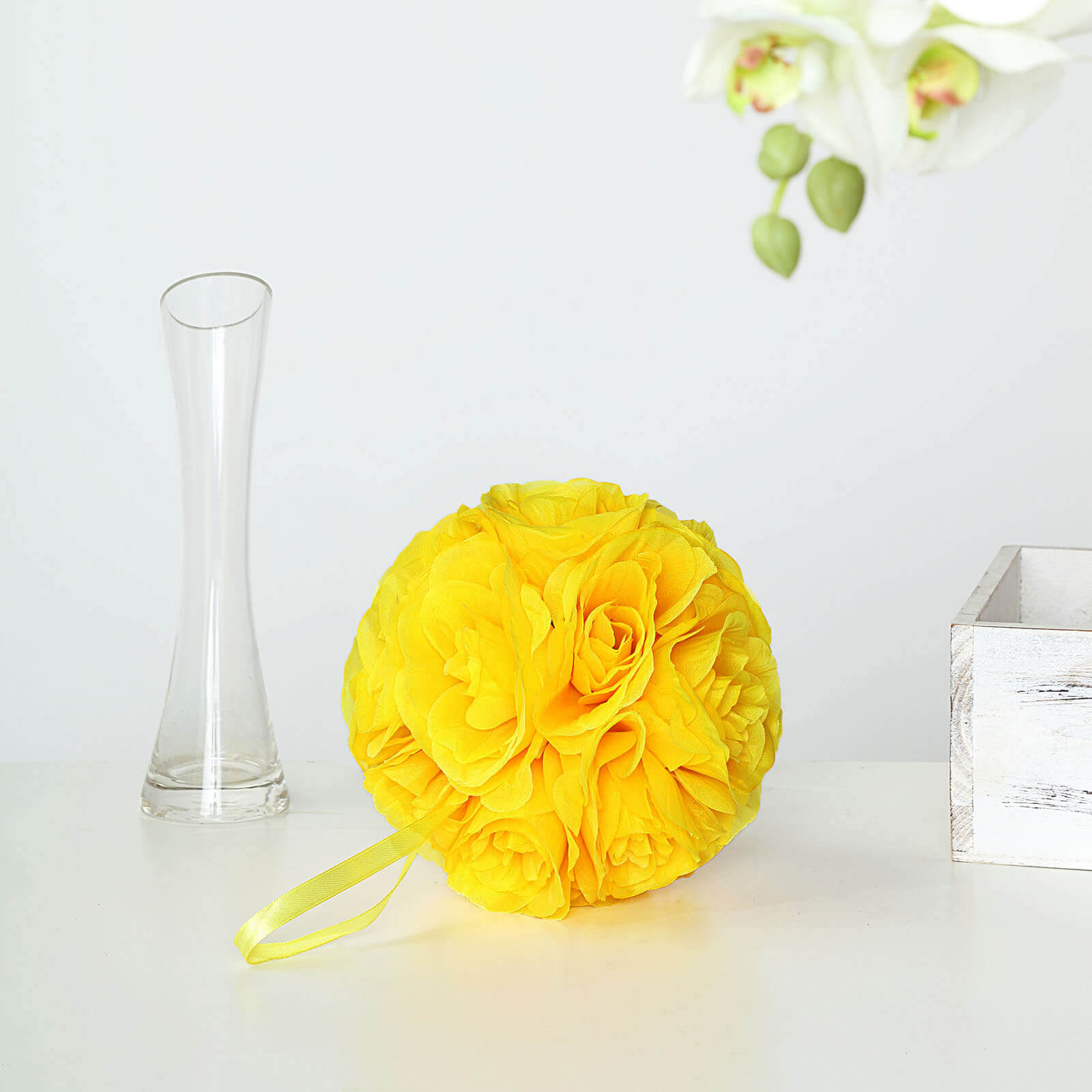 2-Pack 7-Inch Yellow Artificial Silk Rose Kissing Balls, Ideal Faux Flower Decor for Parties