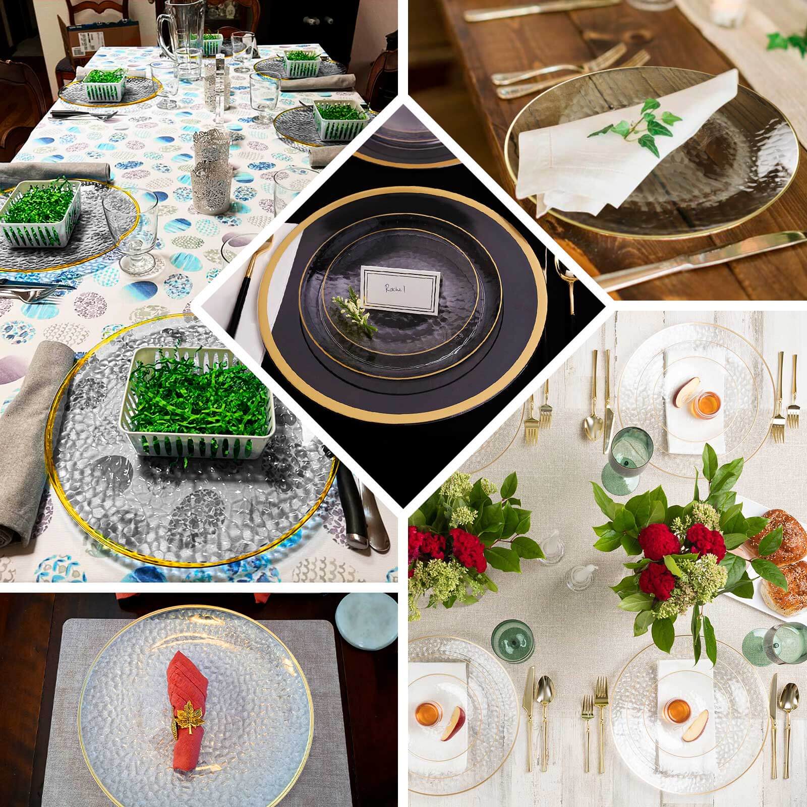 Hot Deal! 10-Pack Clear Plastic Round Dessert Plates with Hammered Gold Rim - Disposable & Modern