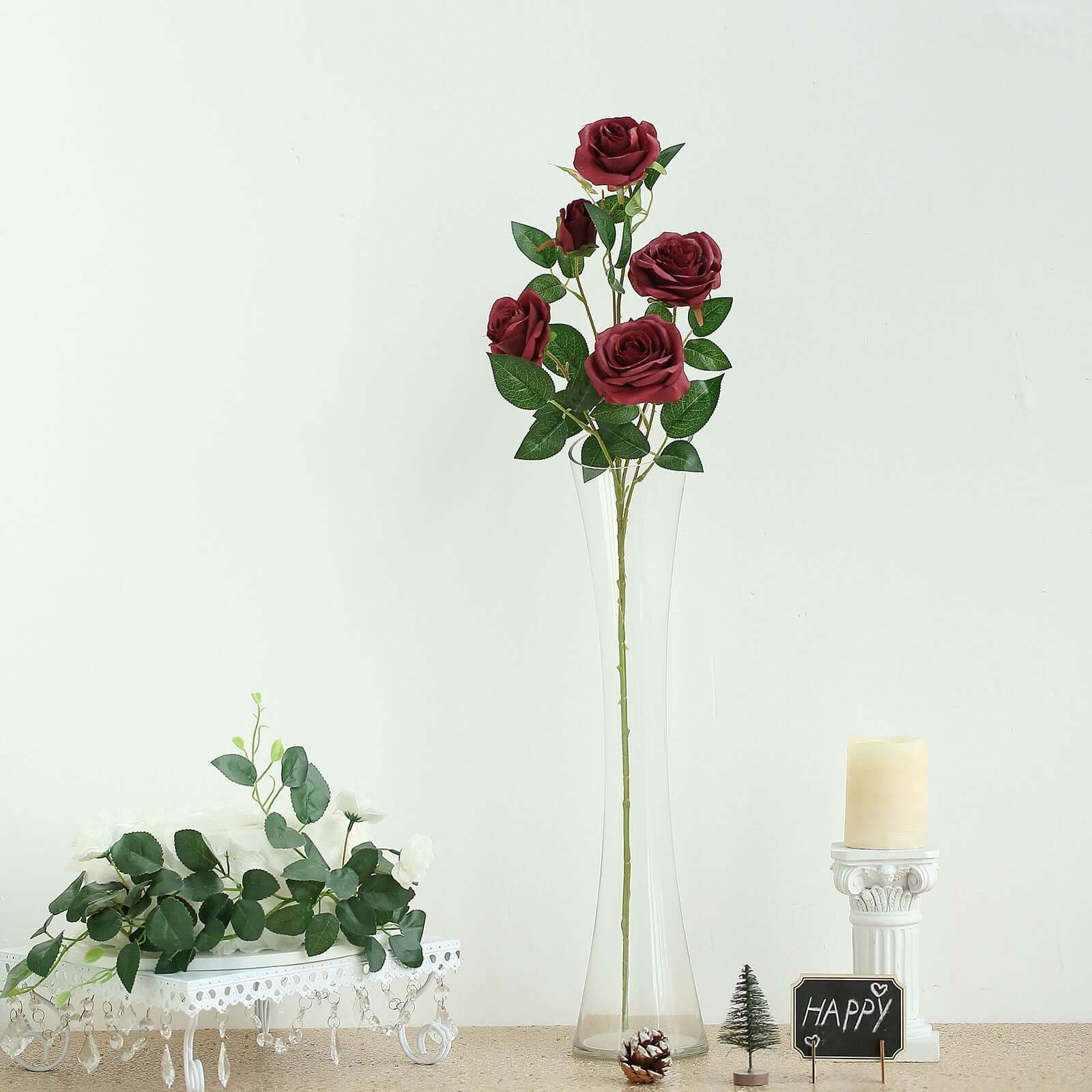 Hot Deal! 2 Bouquets of 33-Inch Tall Burgundy Artificial Silk Rose Flower Bush Stems