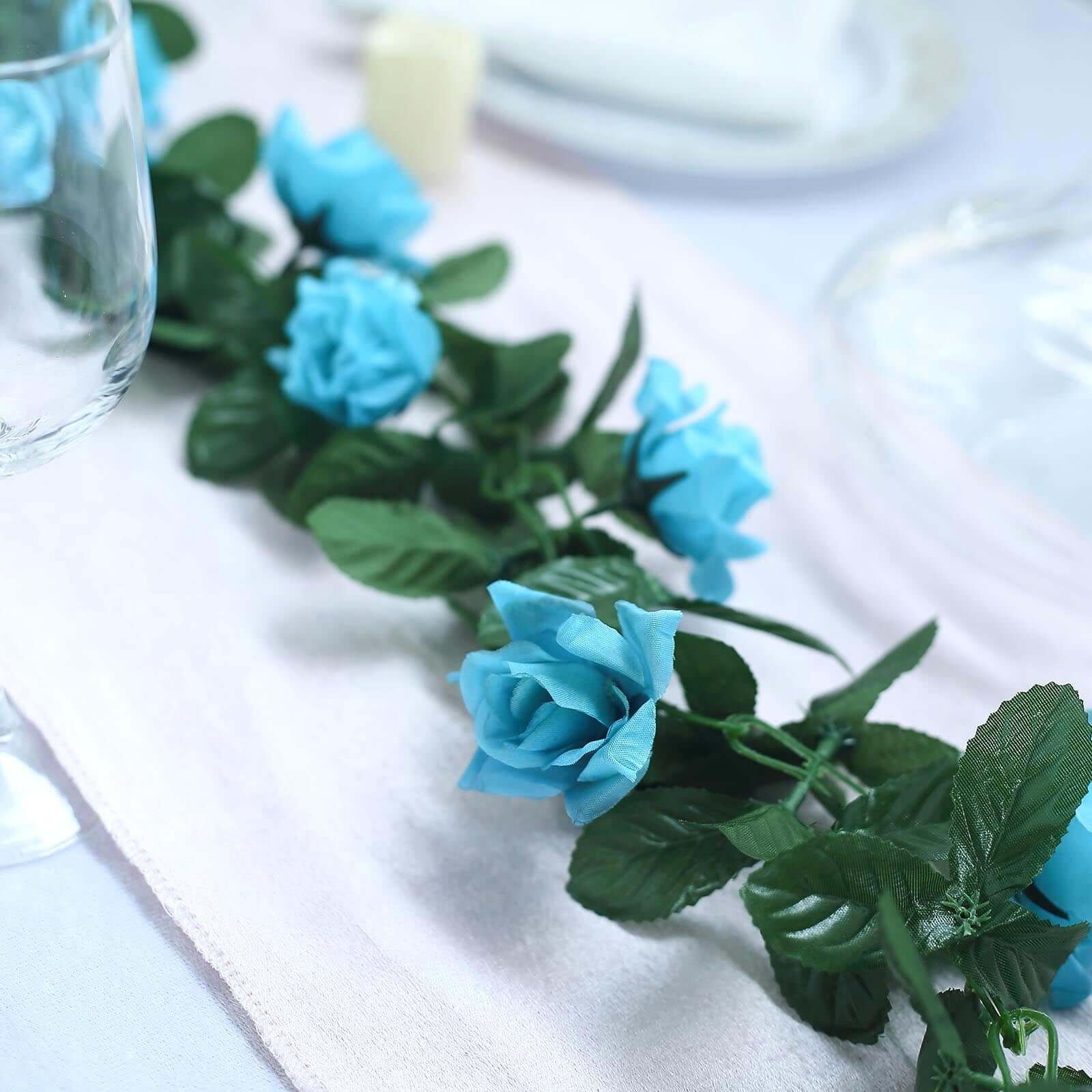 6ft UV-Protected Turquoise Artificial Silk Rose Garland - Ideal for Decor