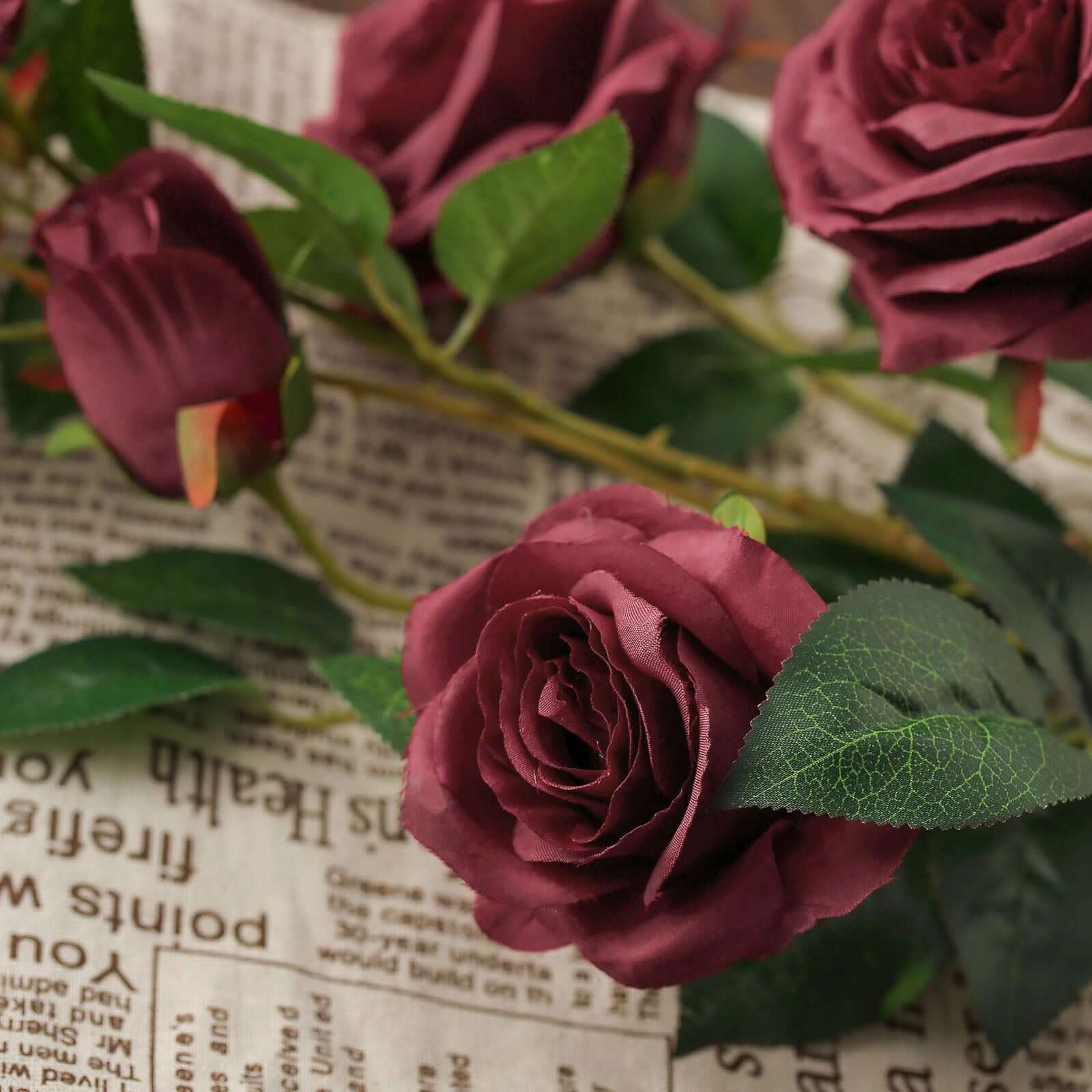 Hot Deal! 2 Bouquets of 33-Inch Tall Burgundy Artificial Silk Rose Flower Bush Stems