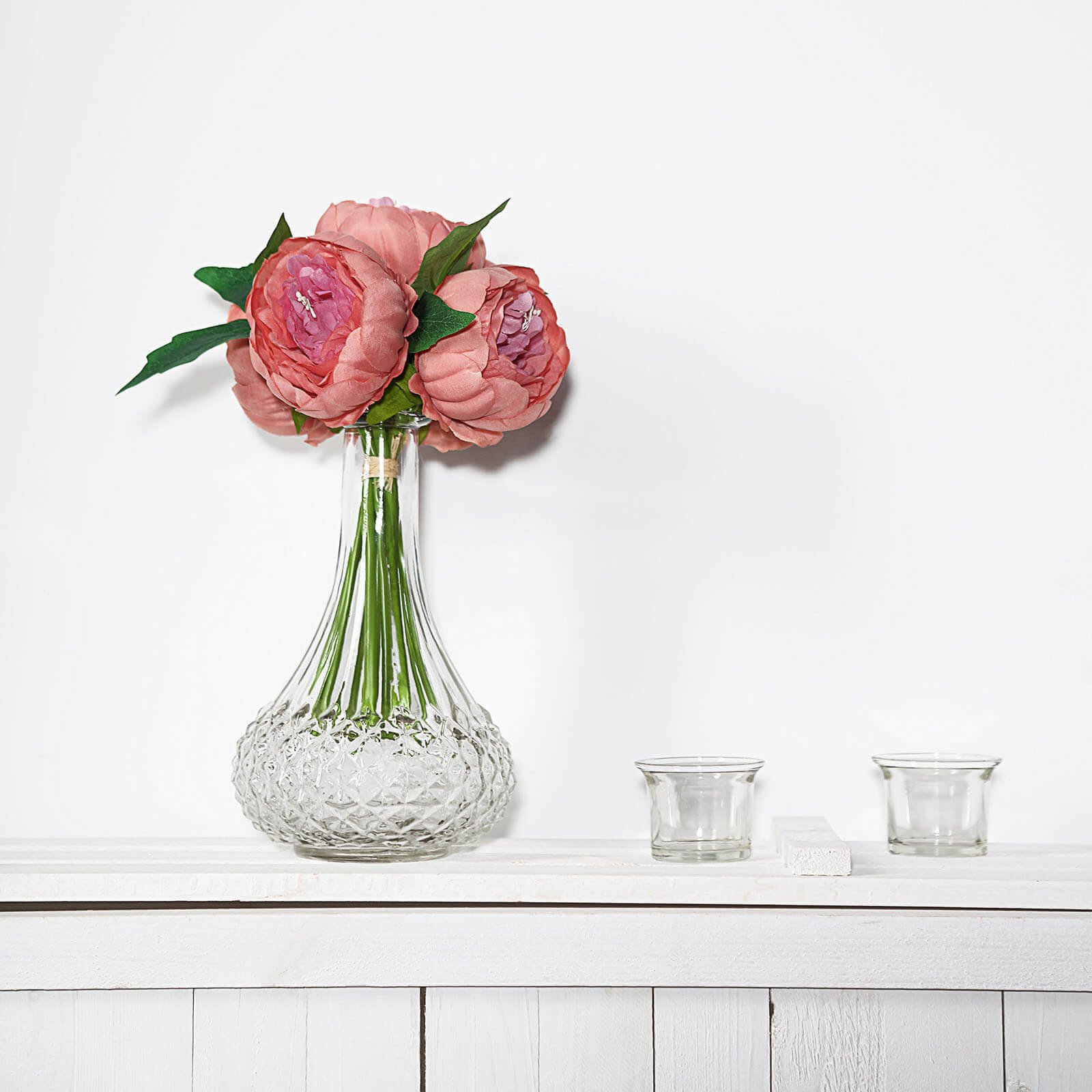 Hot! 5-Head Dusty Rose Artificial Silk Peony Bouquet