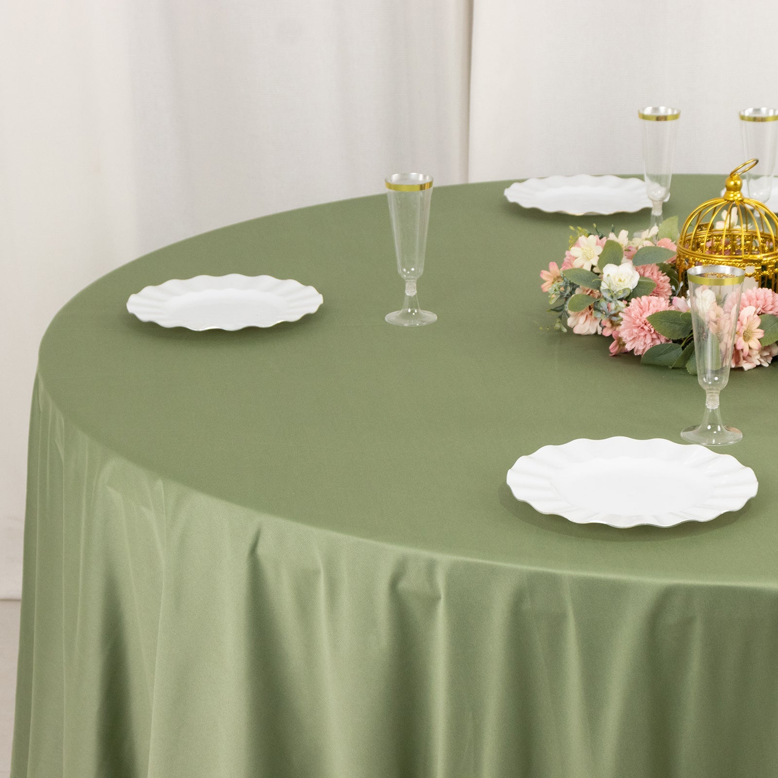 Exclusive Premium Wrinkle-Free & Stain-Resistant Scuba Round Tablecloth in Dusty Sage Green, 108"