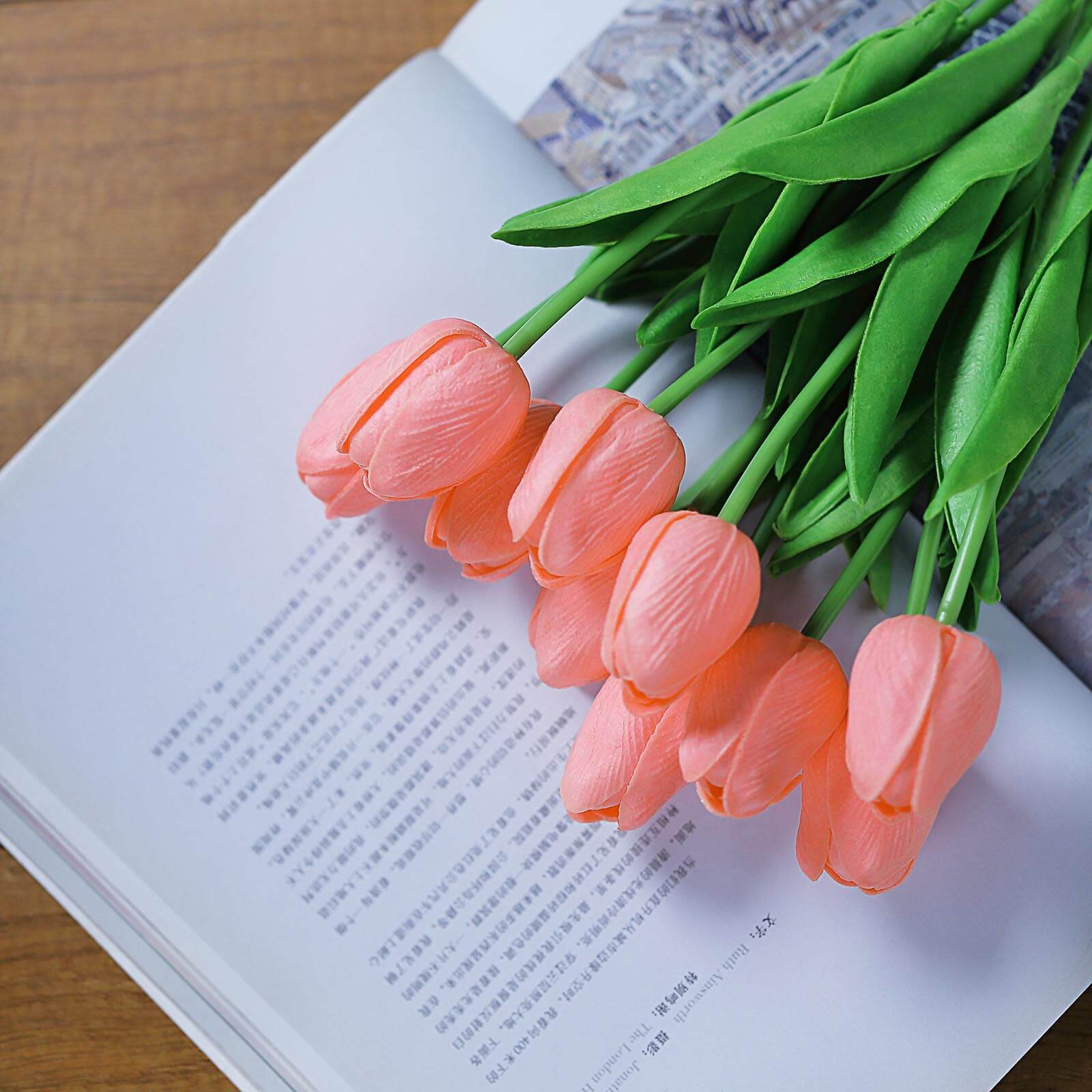 Hot Sale! 10 Stems Coral Artificial Foam Tulip Flower Bouquets, 13 Inches Tall