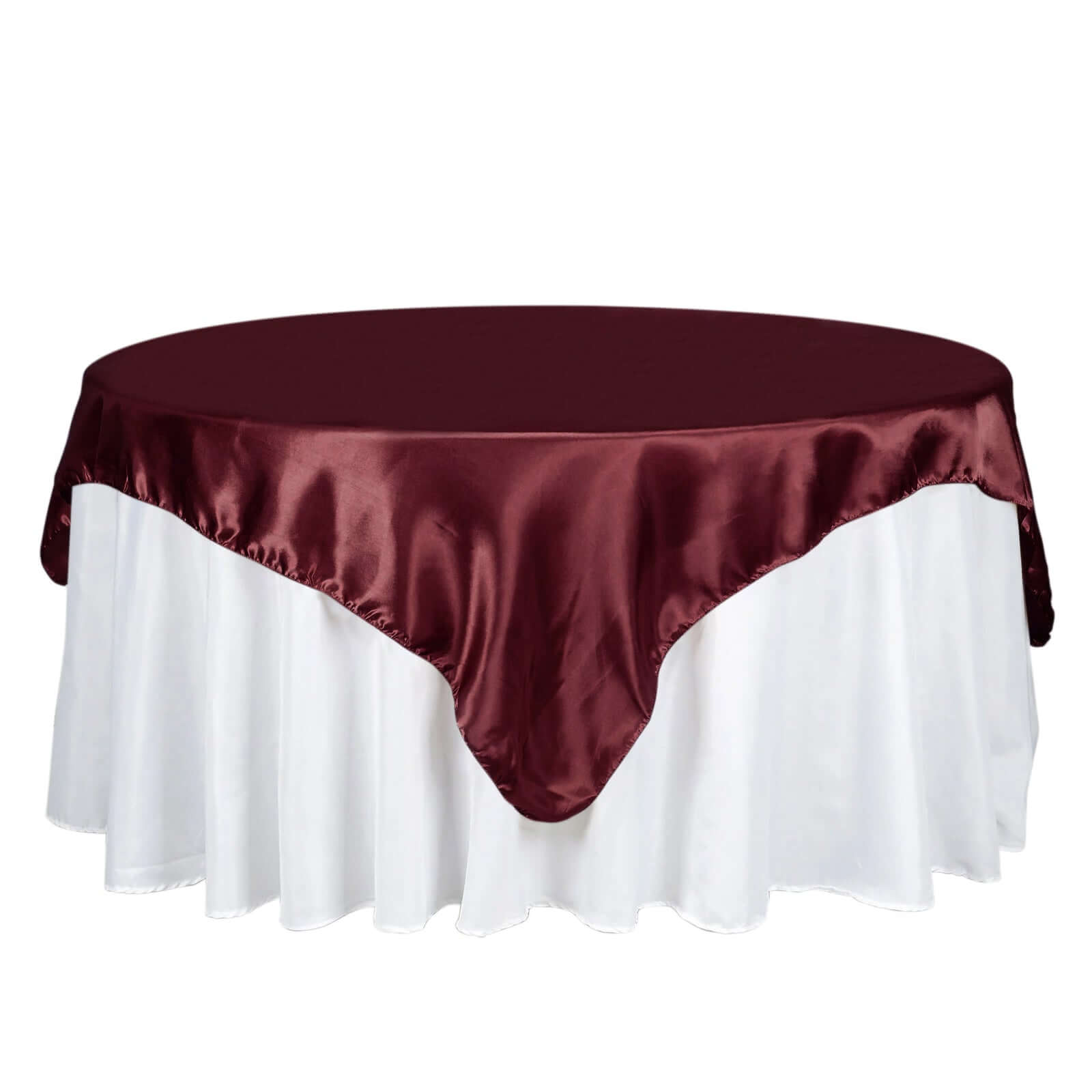 Hot! Burgundy 72x72 Satin Square Table Overlay with Smooth Finish