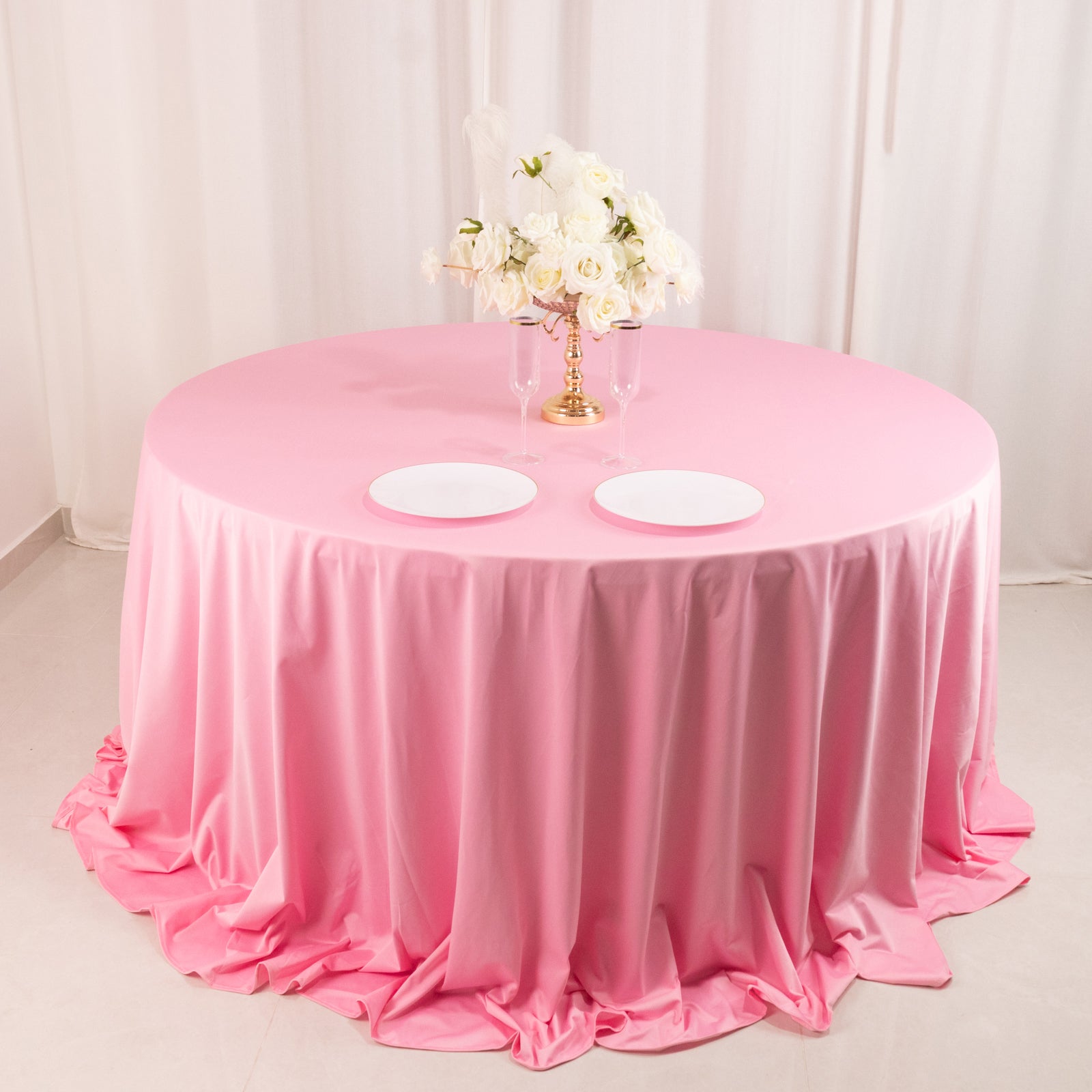 Pink 132' Round Premium Scuba Tablecloth - Wrinkle & Stain Free Seamless Cover