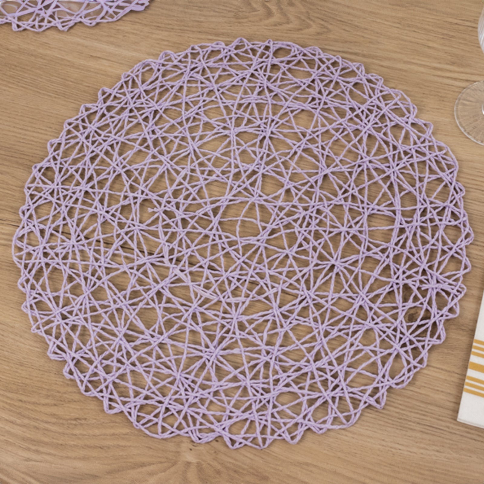 Hot Deal! 6-Piece Set of Disposable Round Woven Fiber Table Placemats in Lavender Lilac, 15 inches