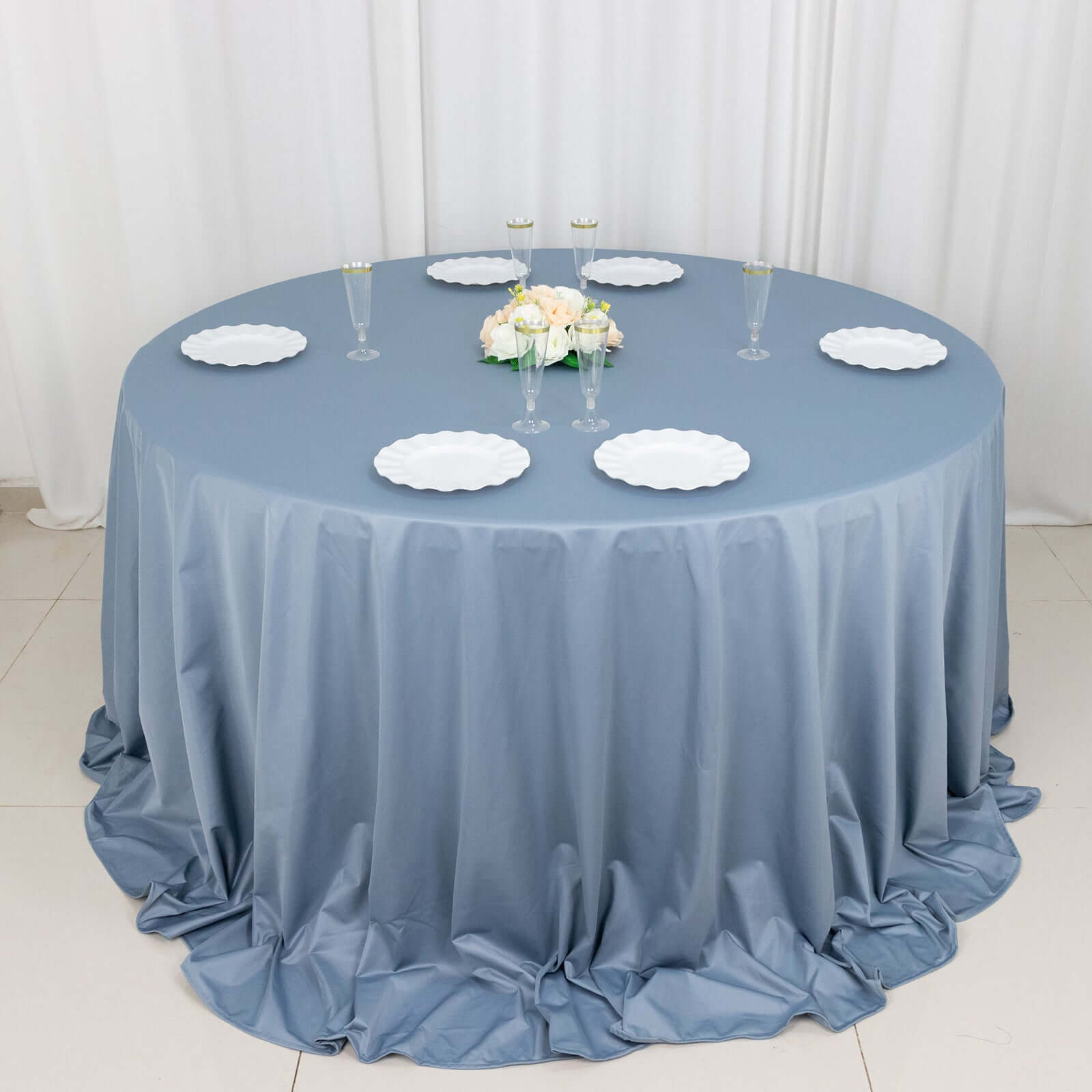 Dusty Blue Wrinkle-Free & Stain-Resistant 132' Premium Scuba Round Tablecloth