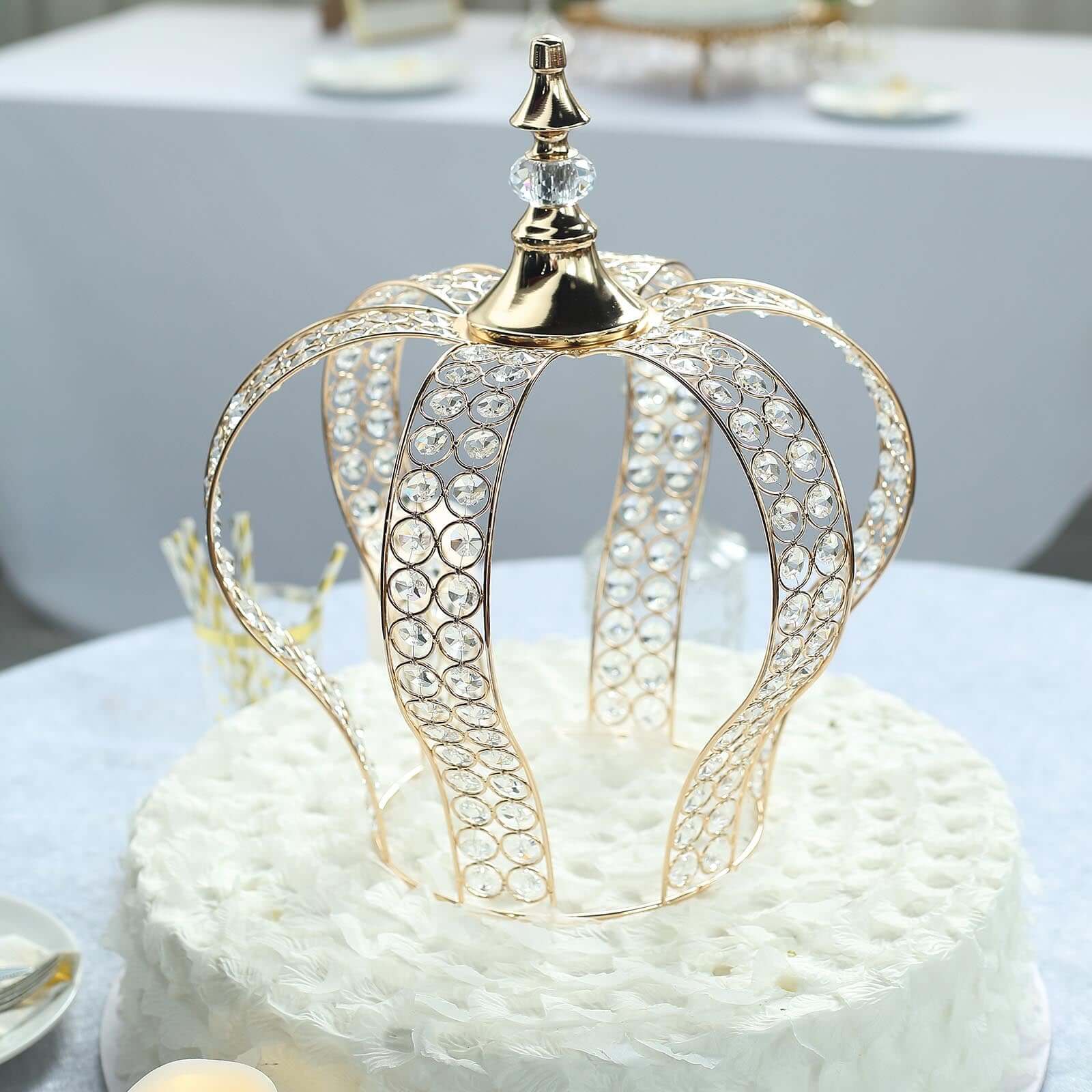 Metallic Gold Crystal-Bead Royal Crown Cake Topper - Ideal for Royal Baby Showers, Sweet 16 Cakes & Events