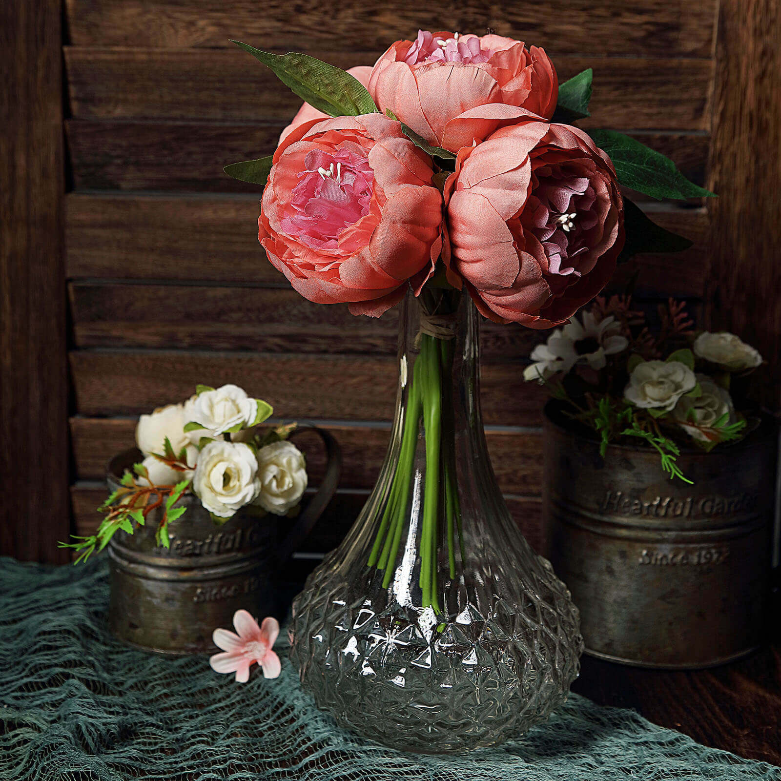 Hot! 5-Head Dusty Rose Artificial Silk Peony Bouquet