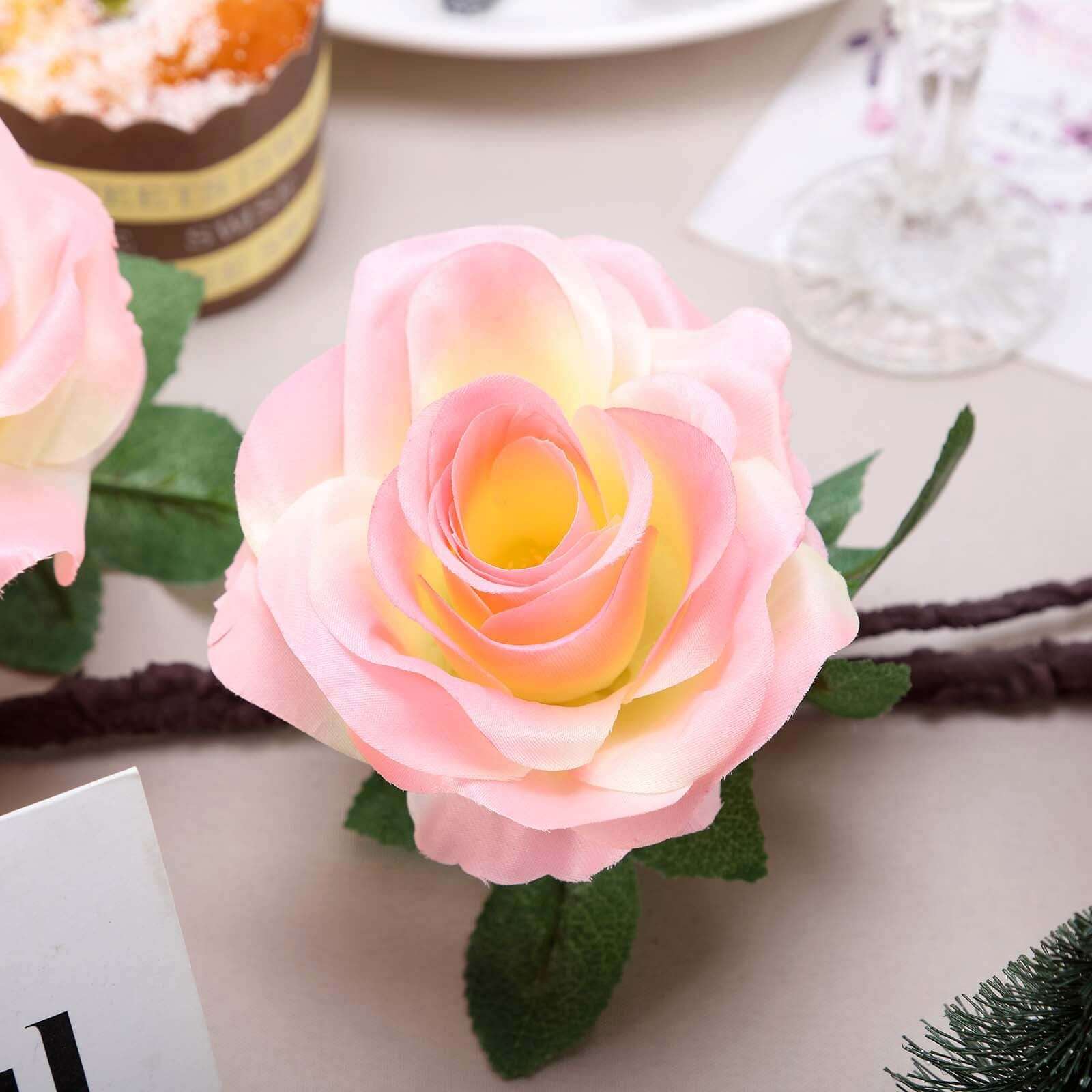 6ft Long Pink Artificial Silk Rose Garland with 14 Lifelike Flowers