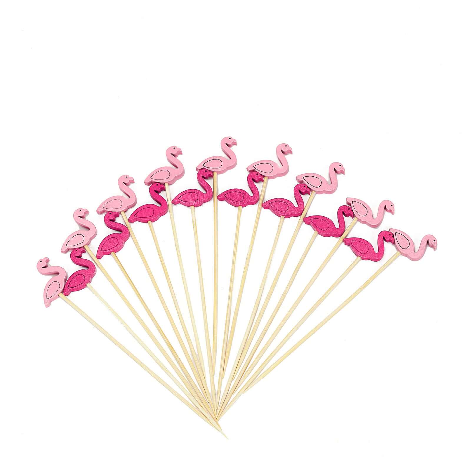 Hot Deal! 100-Pack Eco-Friendly Bamboo Flamingo Cocktail Sticks in Fuchsia/Hot Pink