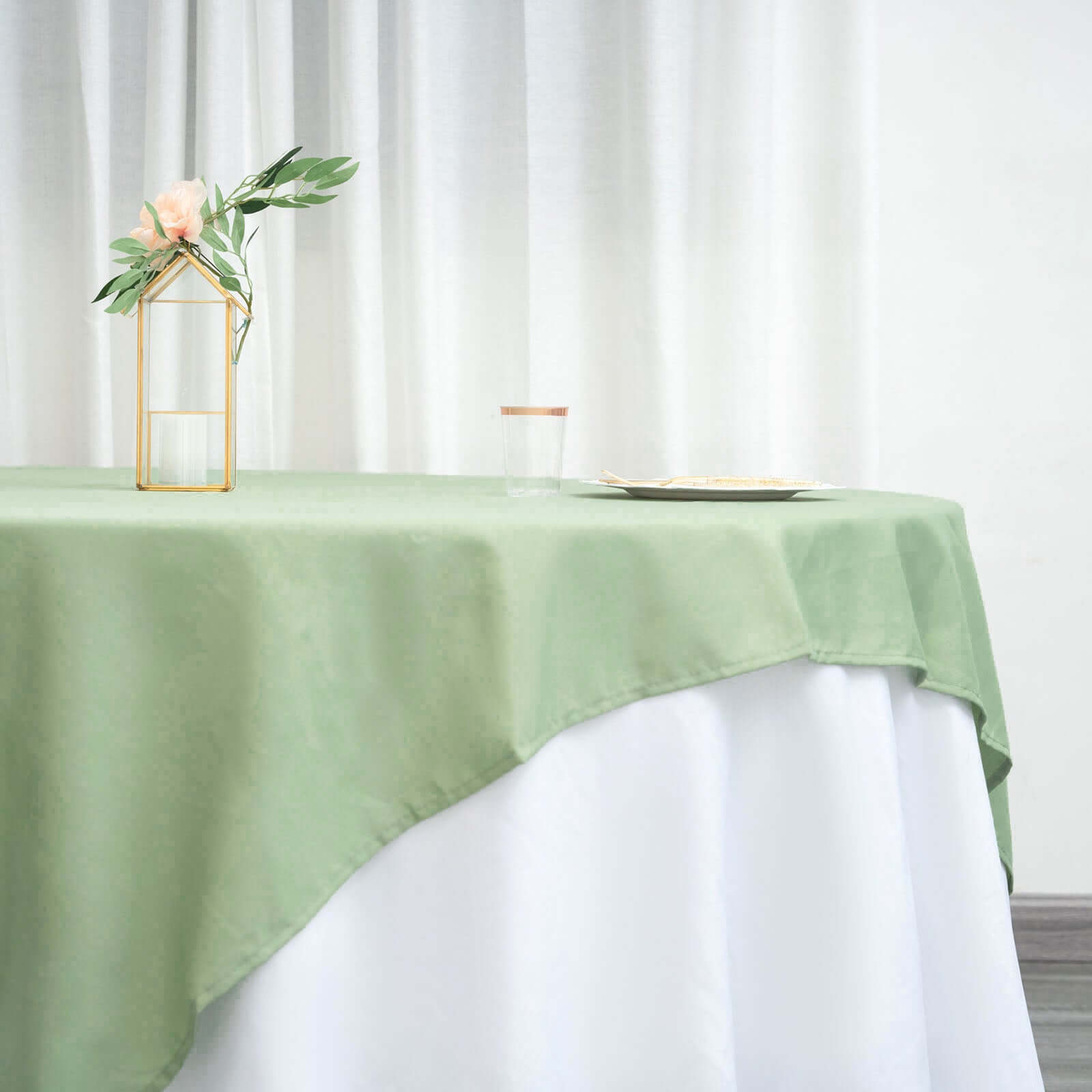 Wrinkle-Resistant & Durable Sage Green 70x70 Polyester Square Table Overlay - Ideal for Various Events