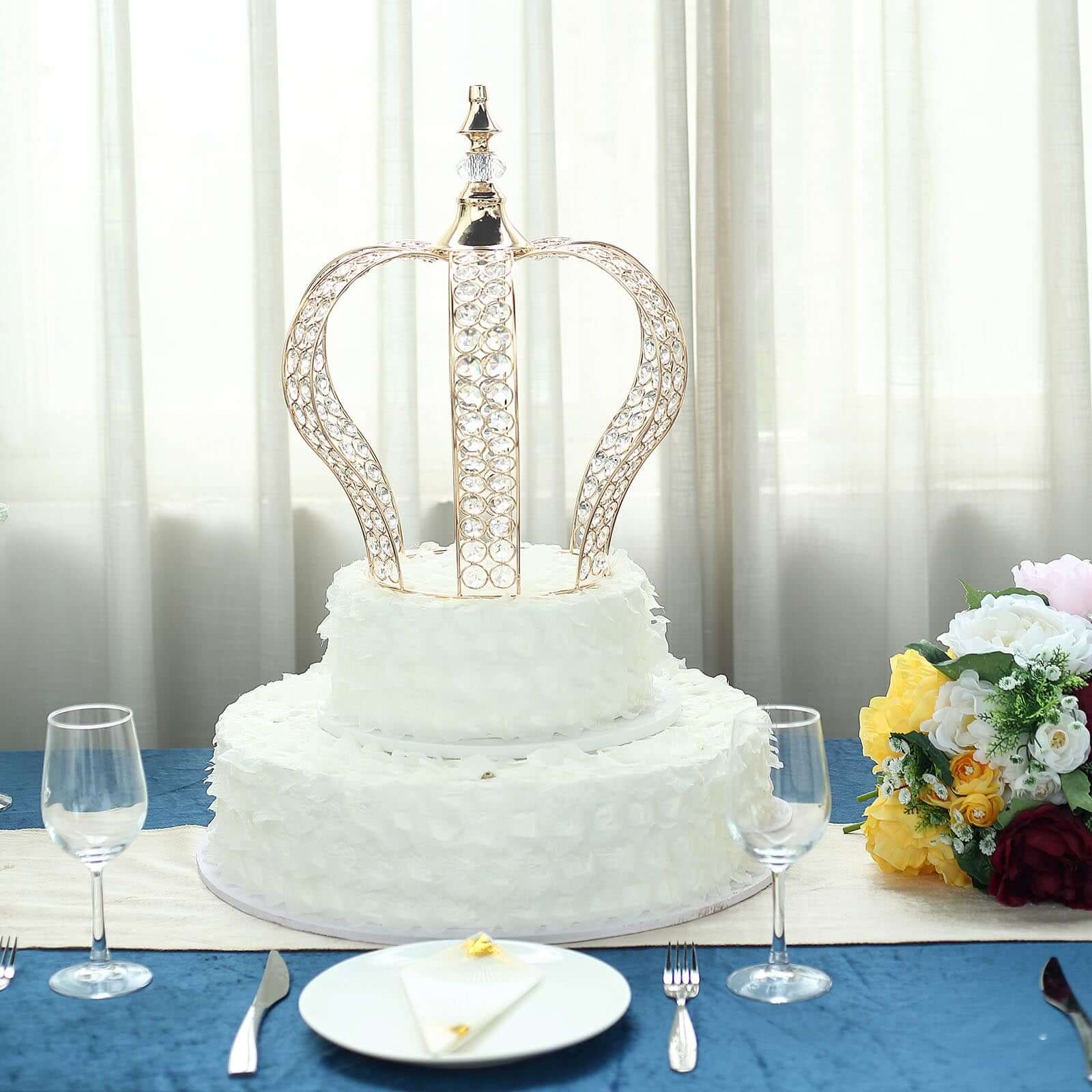 Metallic Gold Crystal-Bead Royal Crown Cake Topper - Ideal for Royal Baby Showers, Sweet 16 Cakes & Events