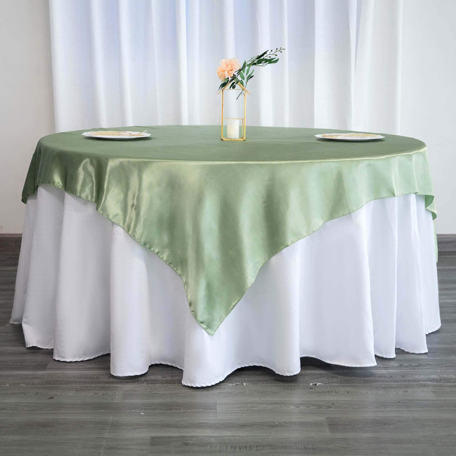 Sage Green 72x72 Satin Square Table Overlay - Smooth Finish, Stain & Wrinkle-Resistant