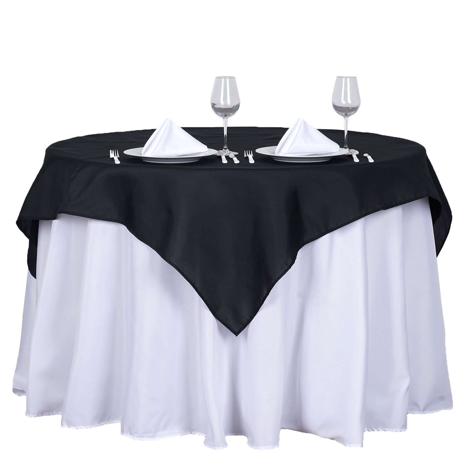Black 54x54 Polyester Square Table Overlay - Durable & Wrinkle-Resistant for Events