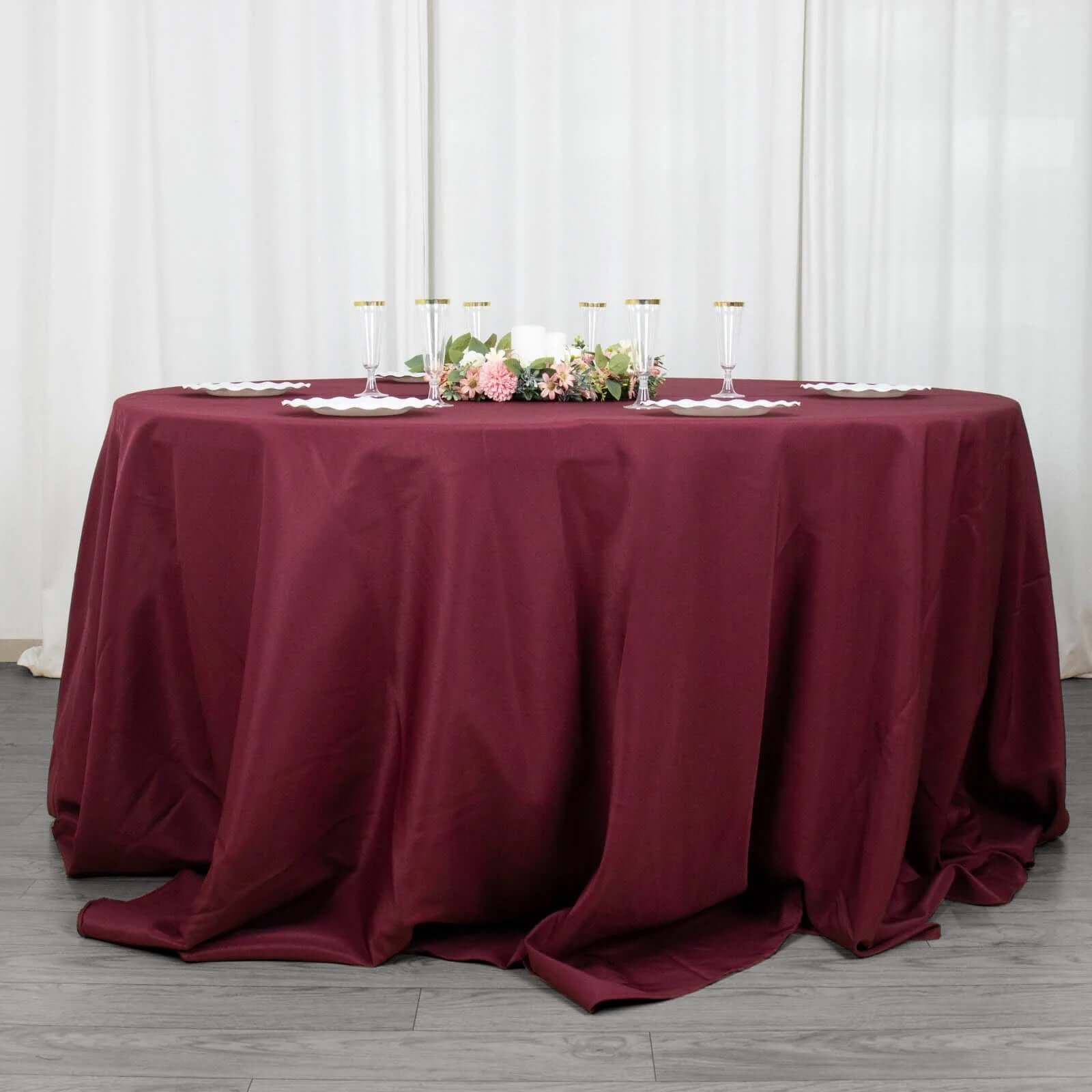 Hot Sale! 132-Inch Seamless Burgundy Premium Polyester Round Tablecloth, 220GSM Wrinkle-Resistant