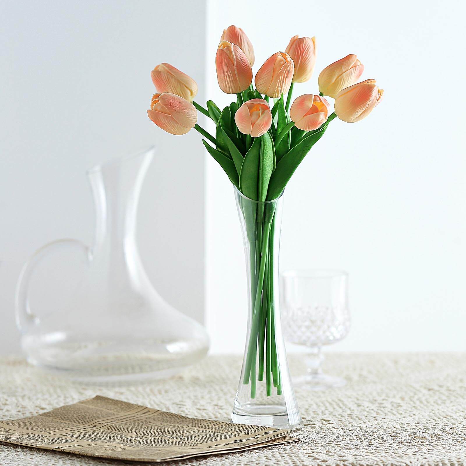 13-Inch Peach Real Touch Artificial Foam Tulip Flower Bouquets - 10 Stems for Various Decorations
