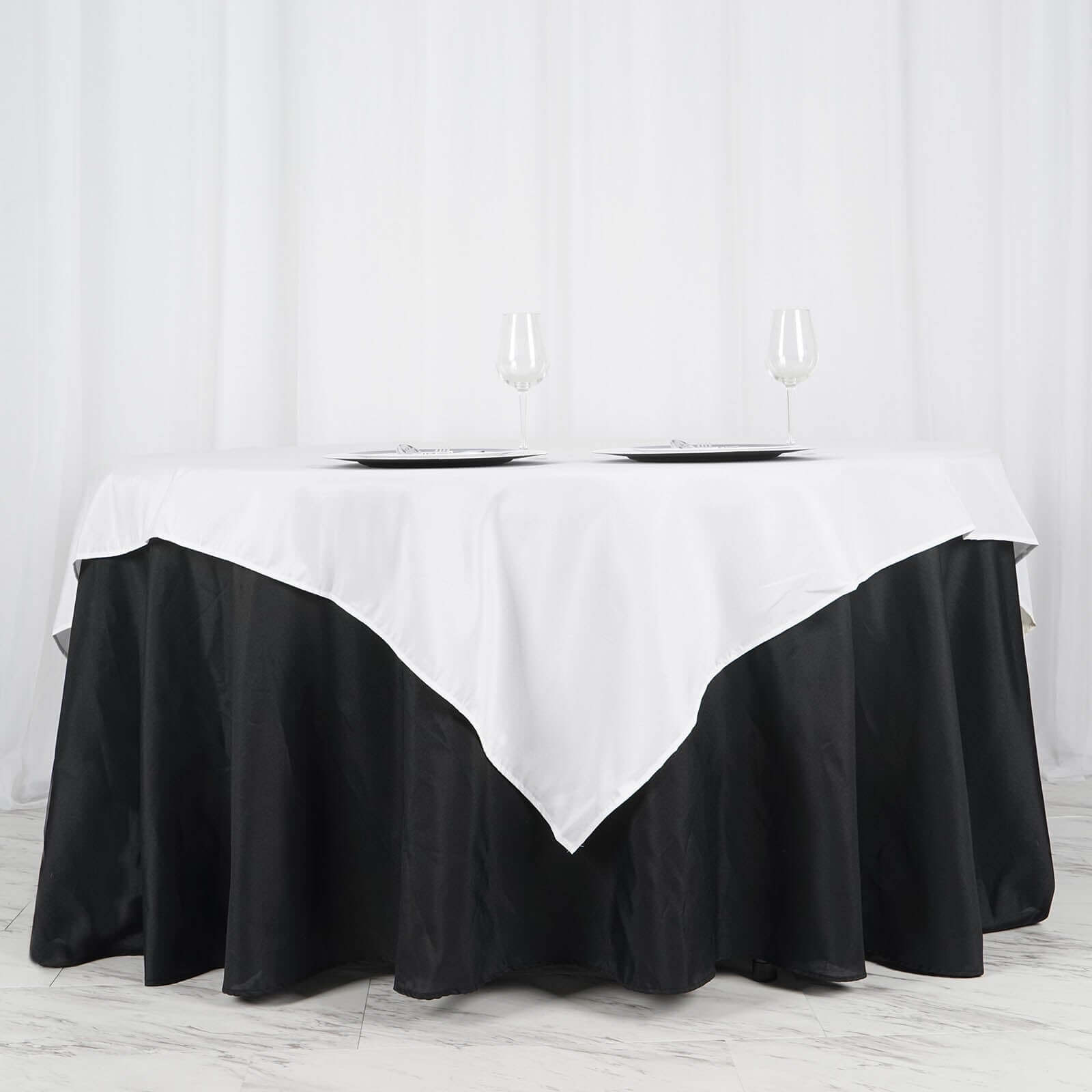 Wrinkle-Resistant & Durable White Polyester 70x70 Square Table Overlay for Events