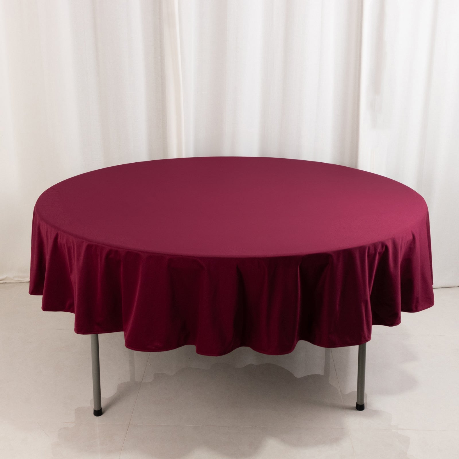 Premium 90' Round Burgundy Scuba Tablecloth - Wrinkle & Stain Free for Events