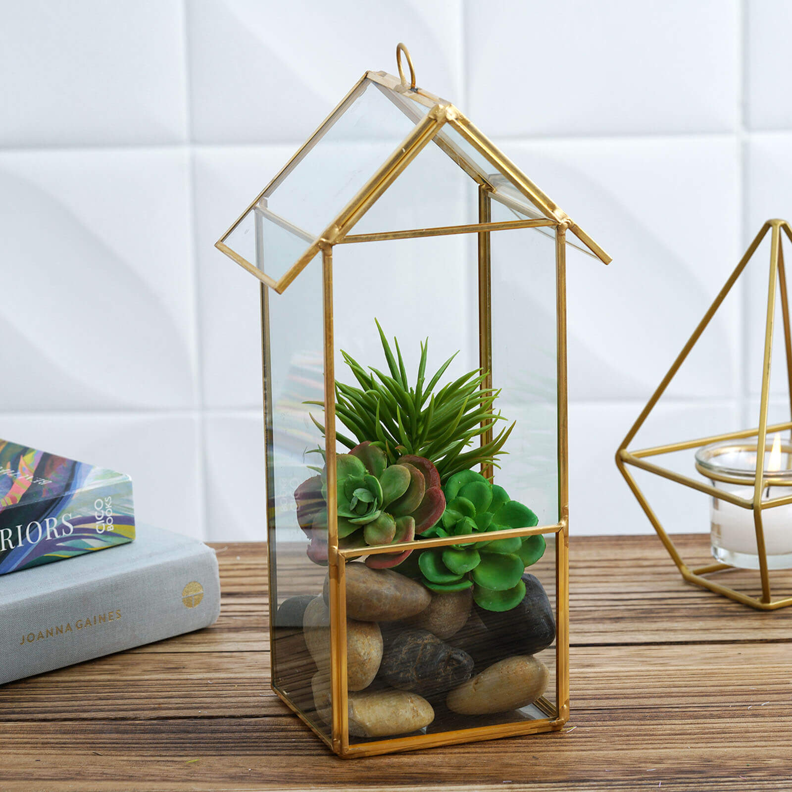 Versatile Gold Metal Frame Glass Hanging Terrarium for Air Plants and Displays