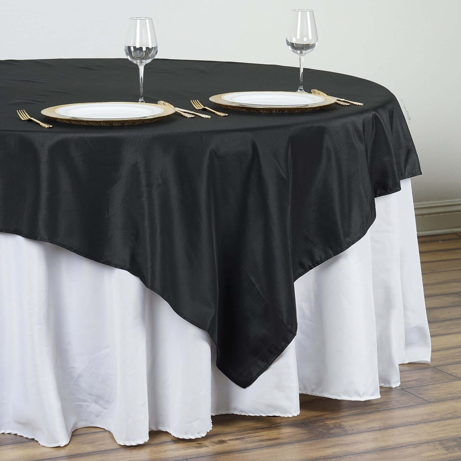 Black 90x90 Square Polyester Table Overlay - Wrinkle-Free & Long-Lasting for Events