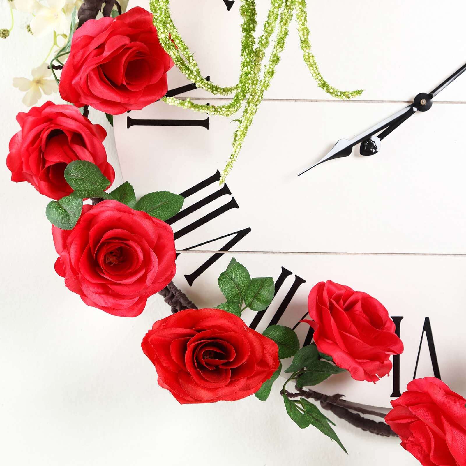 Hot Sale! 6ft Long Red Artificial Silk Rose Hanging Garland, Faux Vine for Decor
