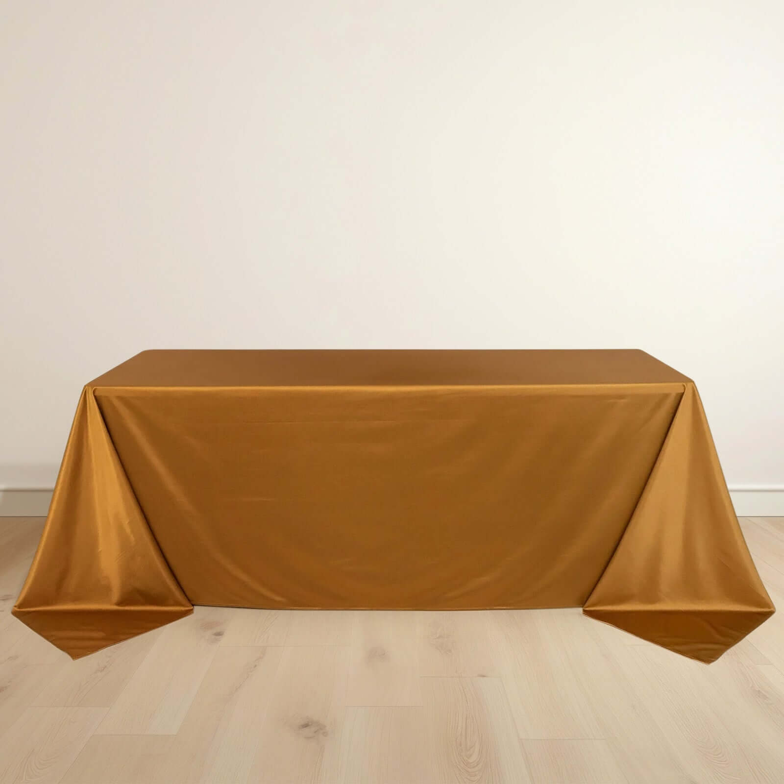 Shimmering Gold Premium Scuba Seamless 90x132 Wrinkle & Stain-Free Tablecloth for Events