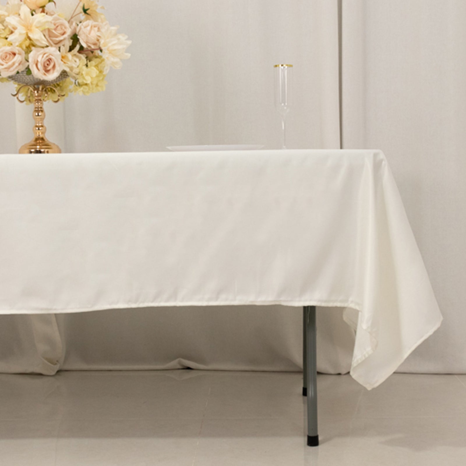 Ivory Lamour Satin Rectangle Tablecloth 60x102 - Durable & Soft, Ideal for Events