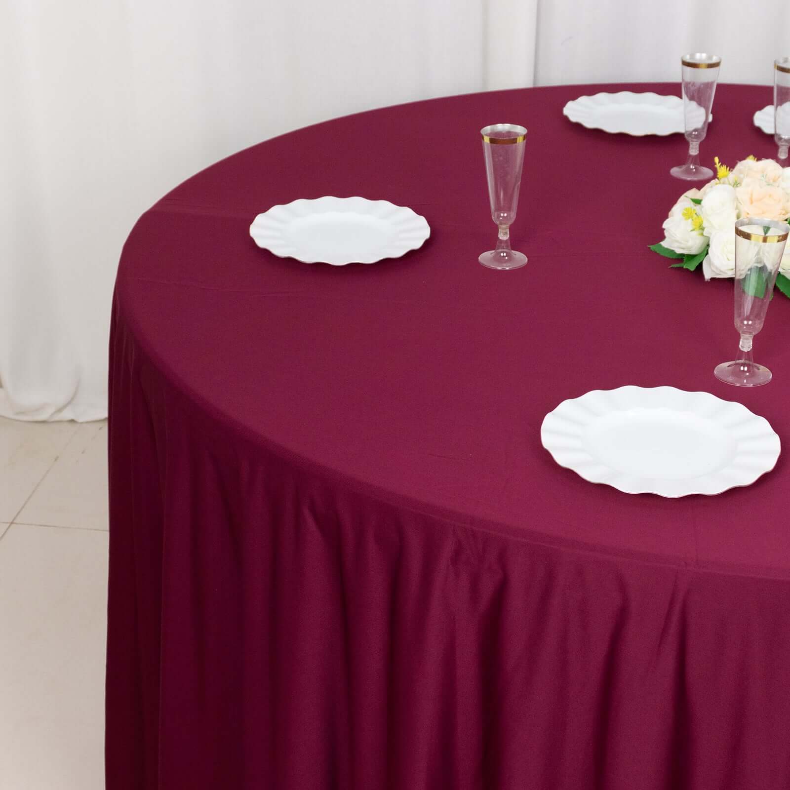 Exclusive Burgundy 120' Scuba Round Tablecloth - Wrinkle & Stain Resistant