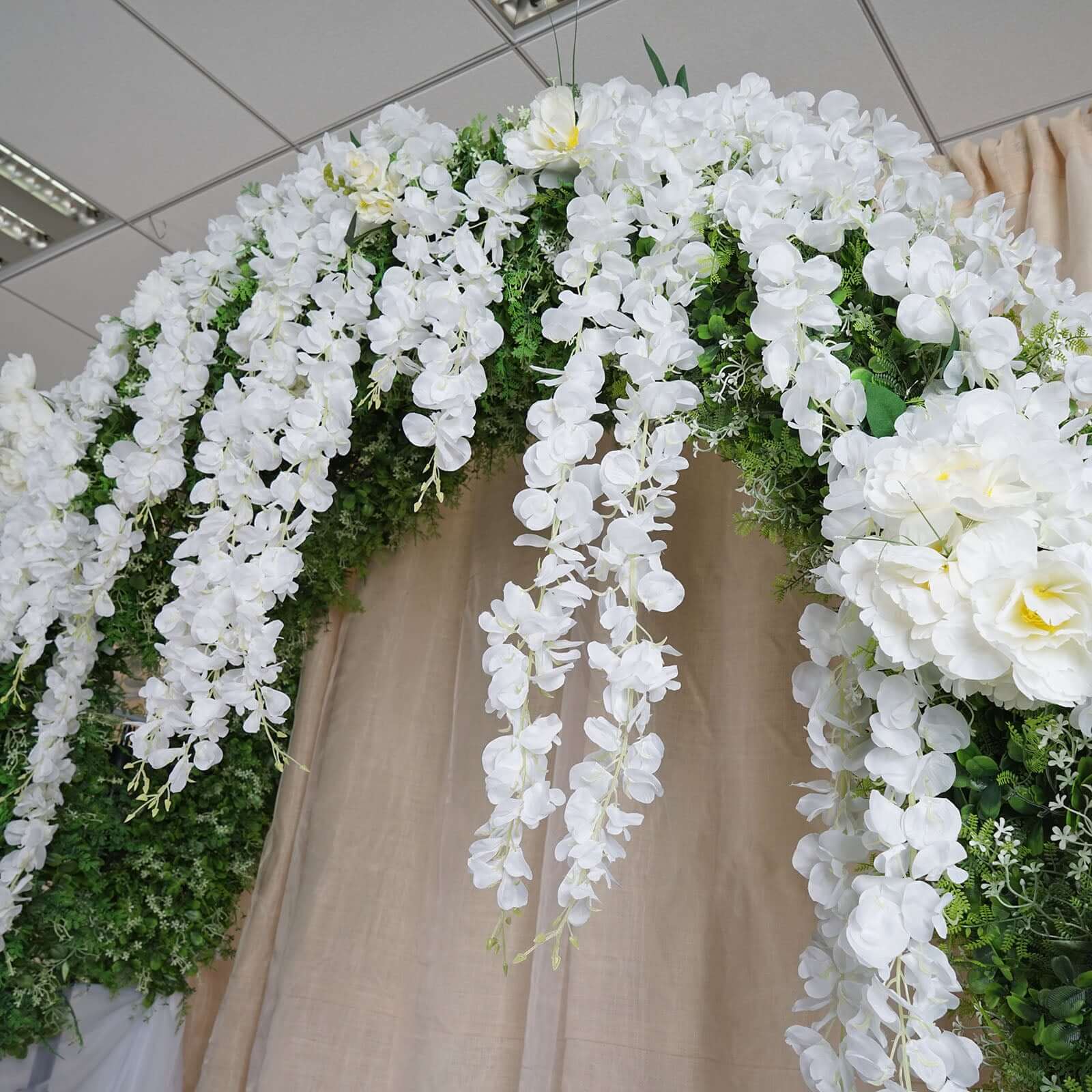 42-Foot White Silk Wisteria Flower Garland: 5 Full Strands in One Bush - Perfect for Decor!